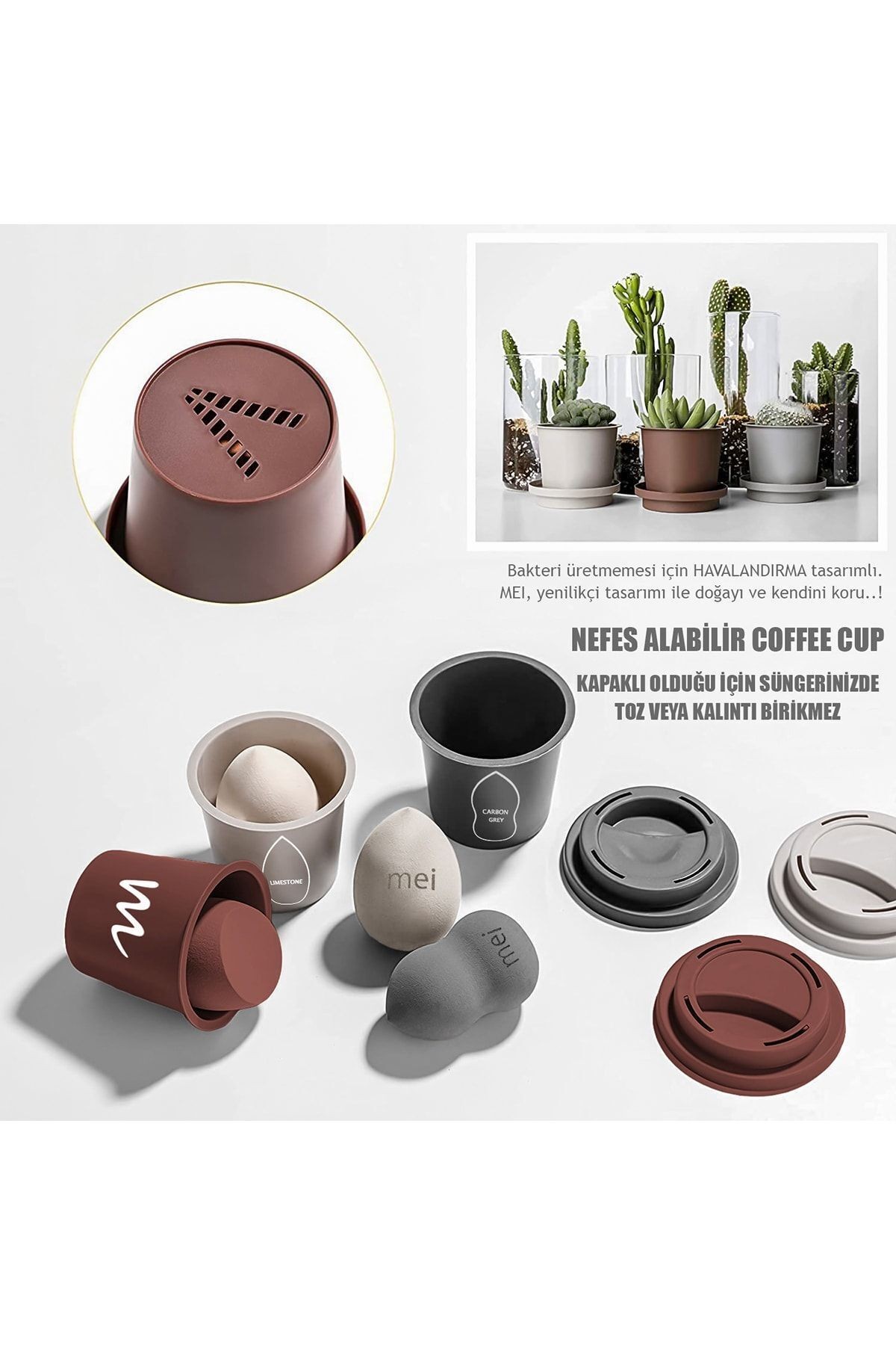 Makyaj Süngeri Fondöten Emmeyen Sponge 3lü Set 3 Pro 3 Mini Coffee Cup Hijyenik Dark