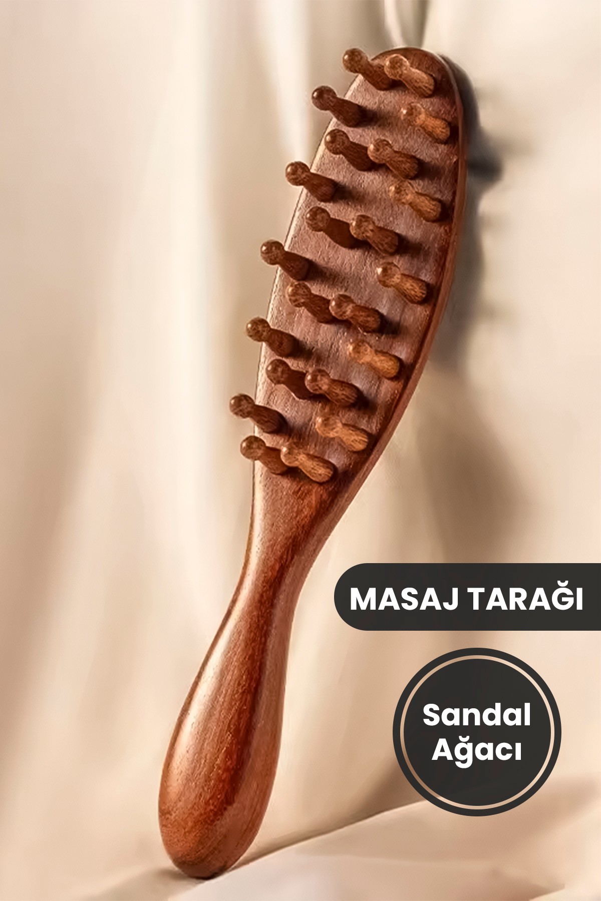 Sandal Ağacı Kompakt Masaj Tarağı | Doğal Ahşap Taşınabilir Kafa ve Saç Derisi Masaj Tarağı