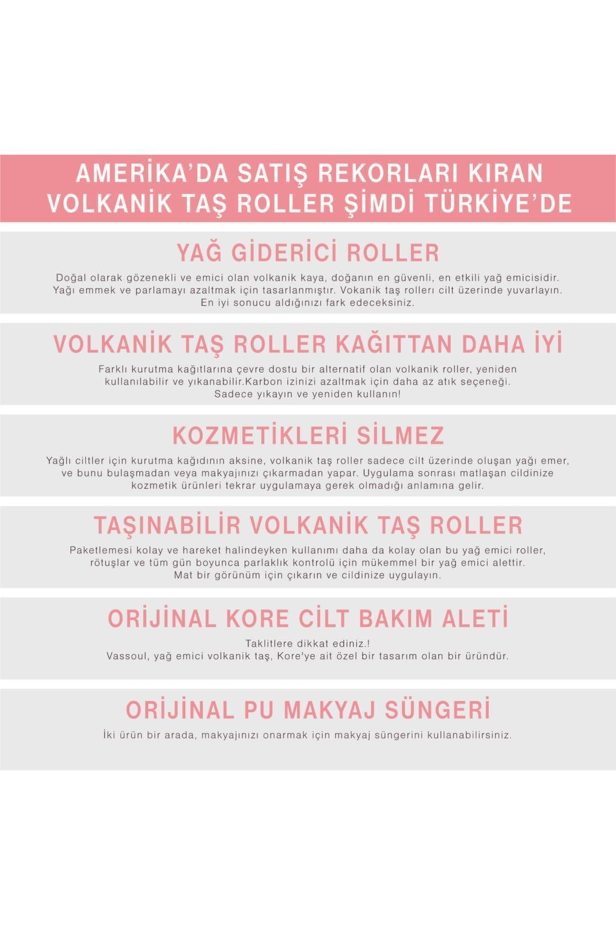 Volkanik Taş Yüz Roller, Yağ Emici, Cilt Matlaştırıcı Lav Taş + Makyaj Süngeri
