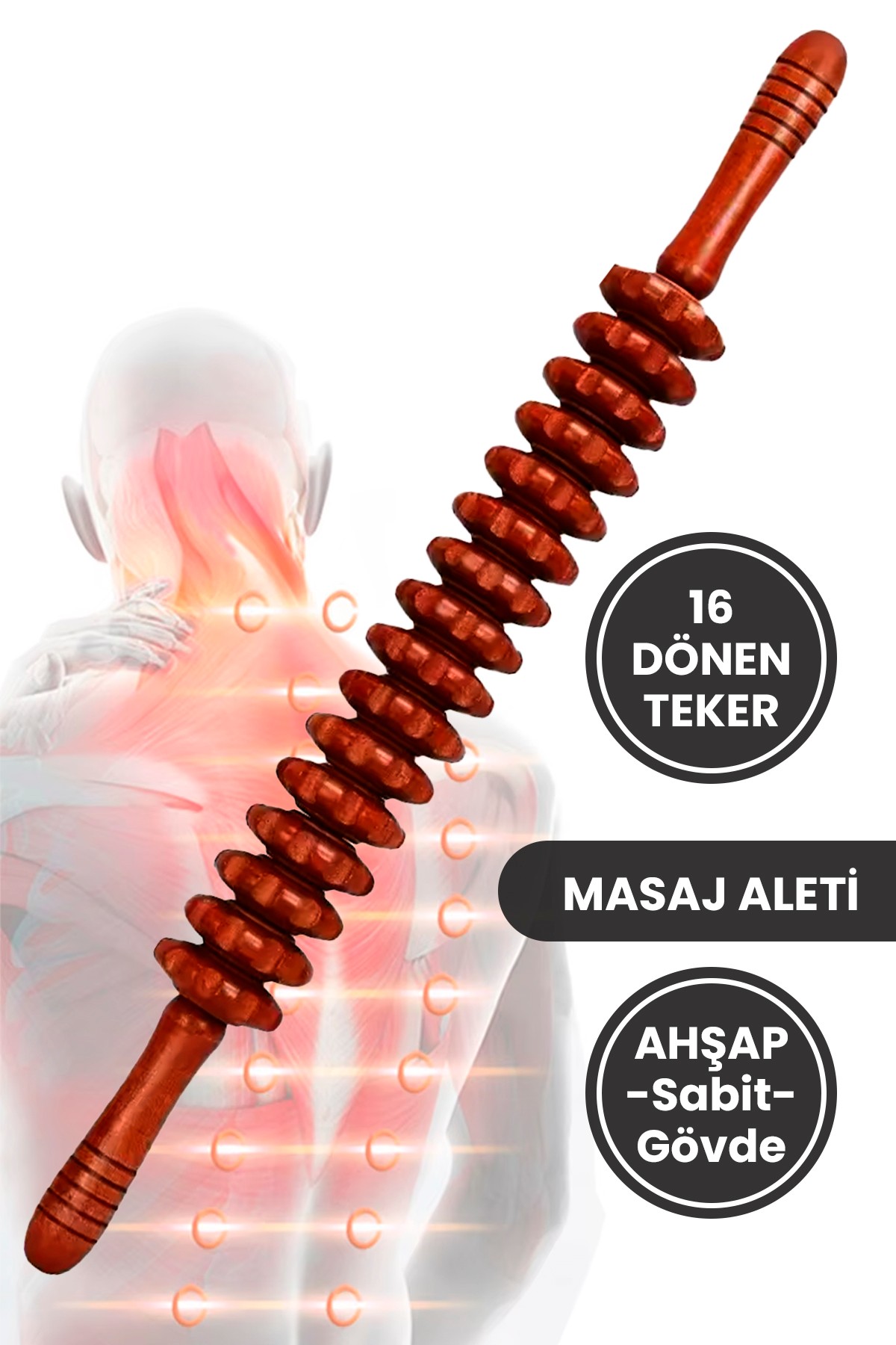 Sabit 16 Tekerlekli Ahşap Gua Sha Vücut Masaj Çubuğu | Derin Kas Rahatlatıcı Roller