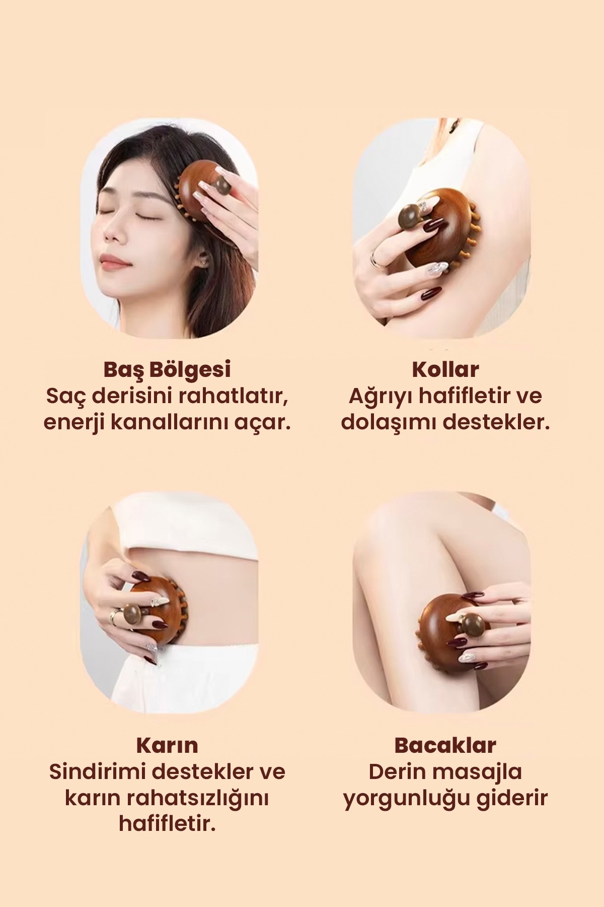 Sandal Ağacı Doğal Ahşap Masaj Tarağı | 28 Dişli Saç Derisi ve Vücut Masaj Tarağı