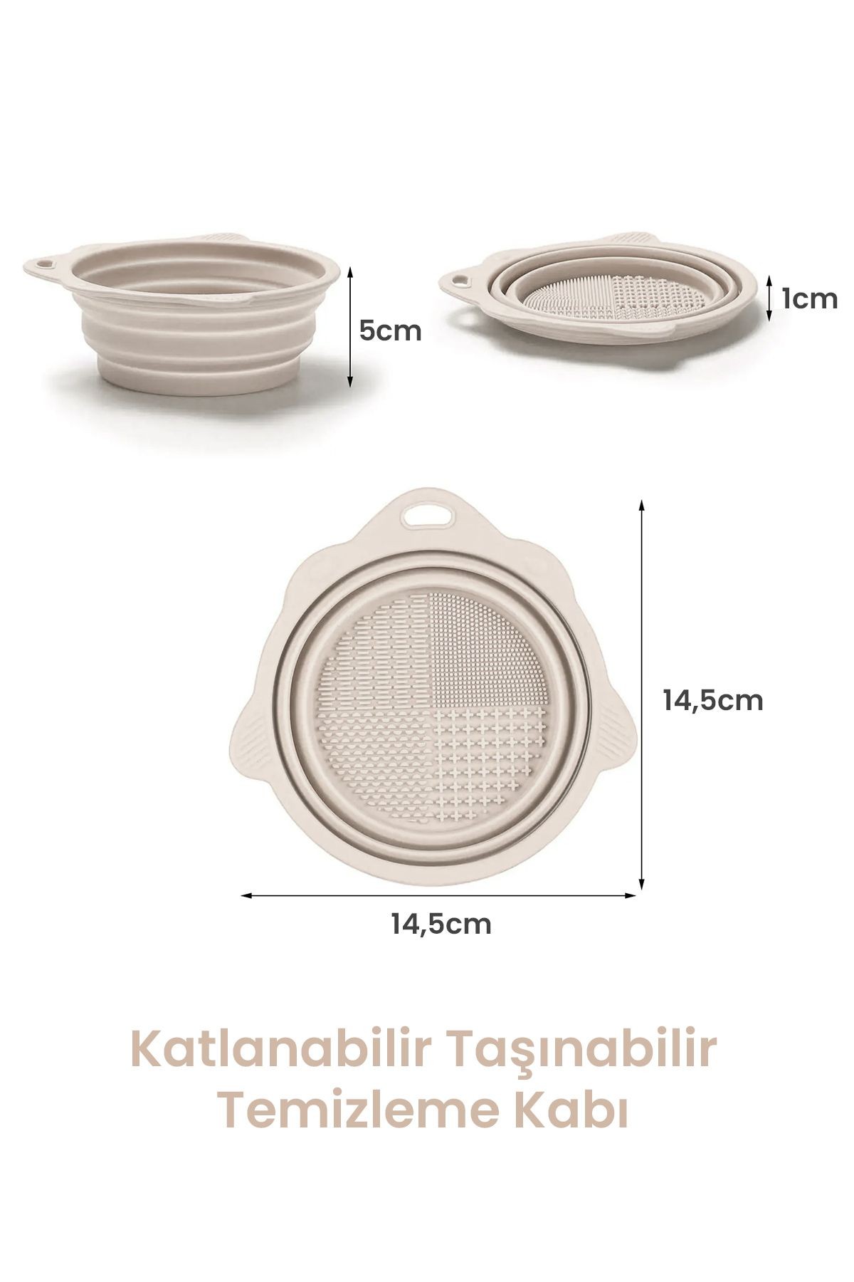 Silikon Makyaj Fırçası Temizleme Kabı Aparatı, Katlanabilir, Fırça ve Sünger Temizleme Matı - Bej