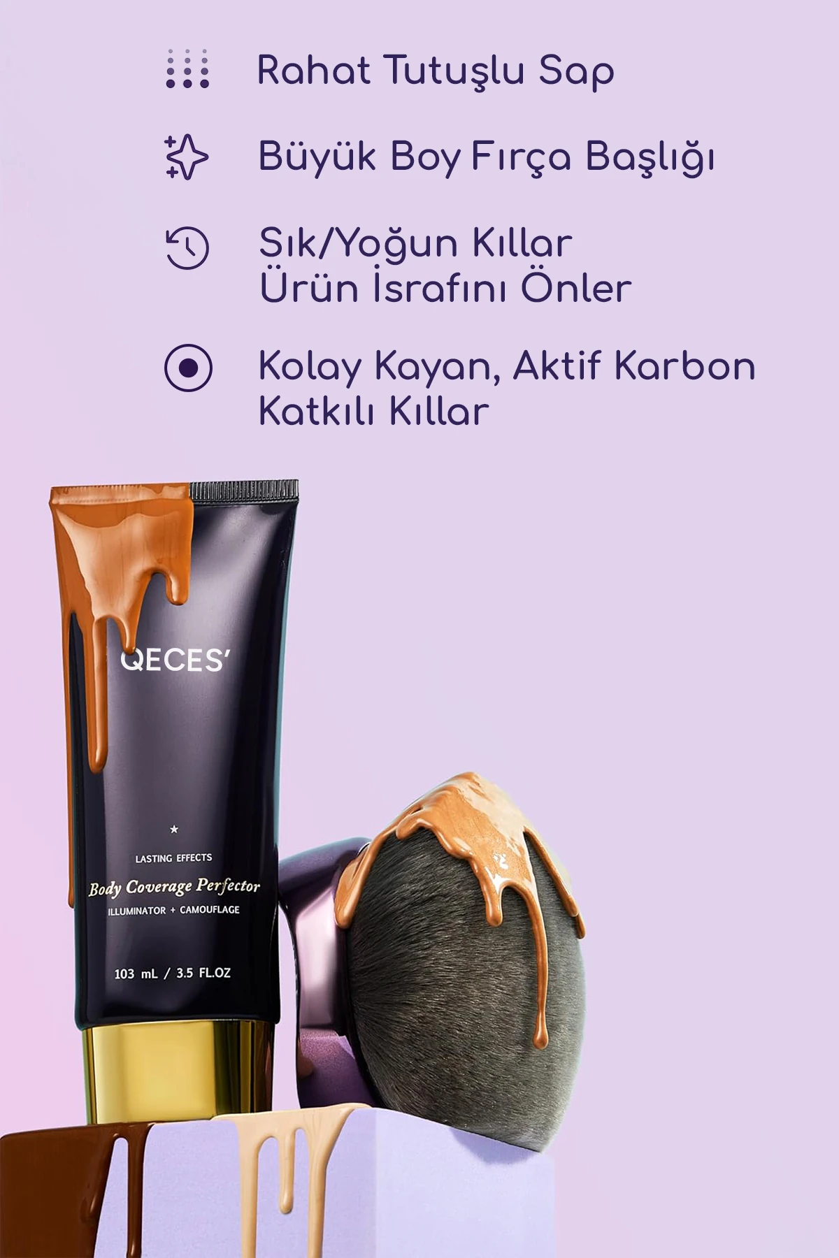 Vücut Makyaj Fırçası Büyük Oval Kabuki Brush Yumuşak Kıllı | Taşıma Keseli