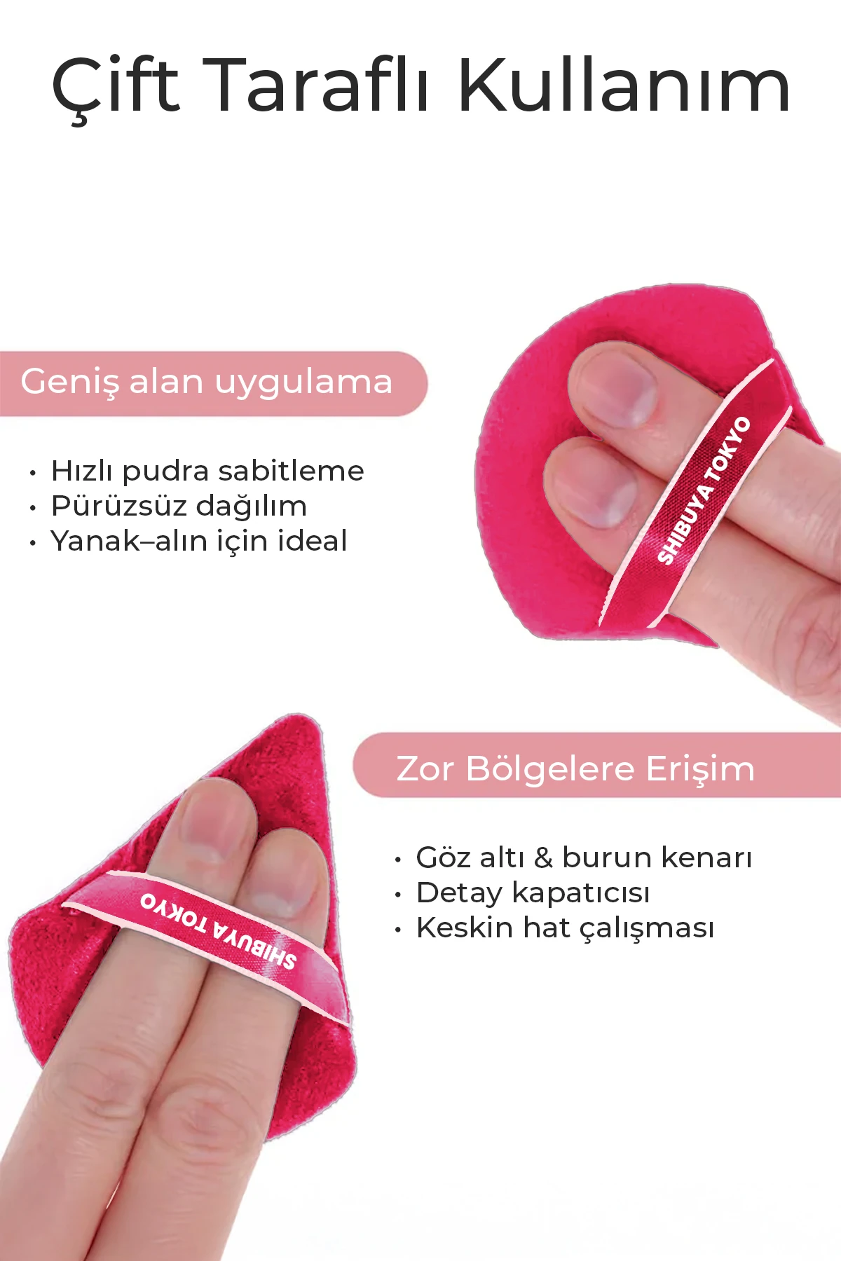 Üçgen Pudra Pufu ve Makyaj Süngeri 3’lü Set Kumaş Kese Bordo