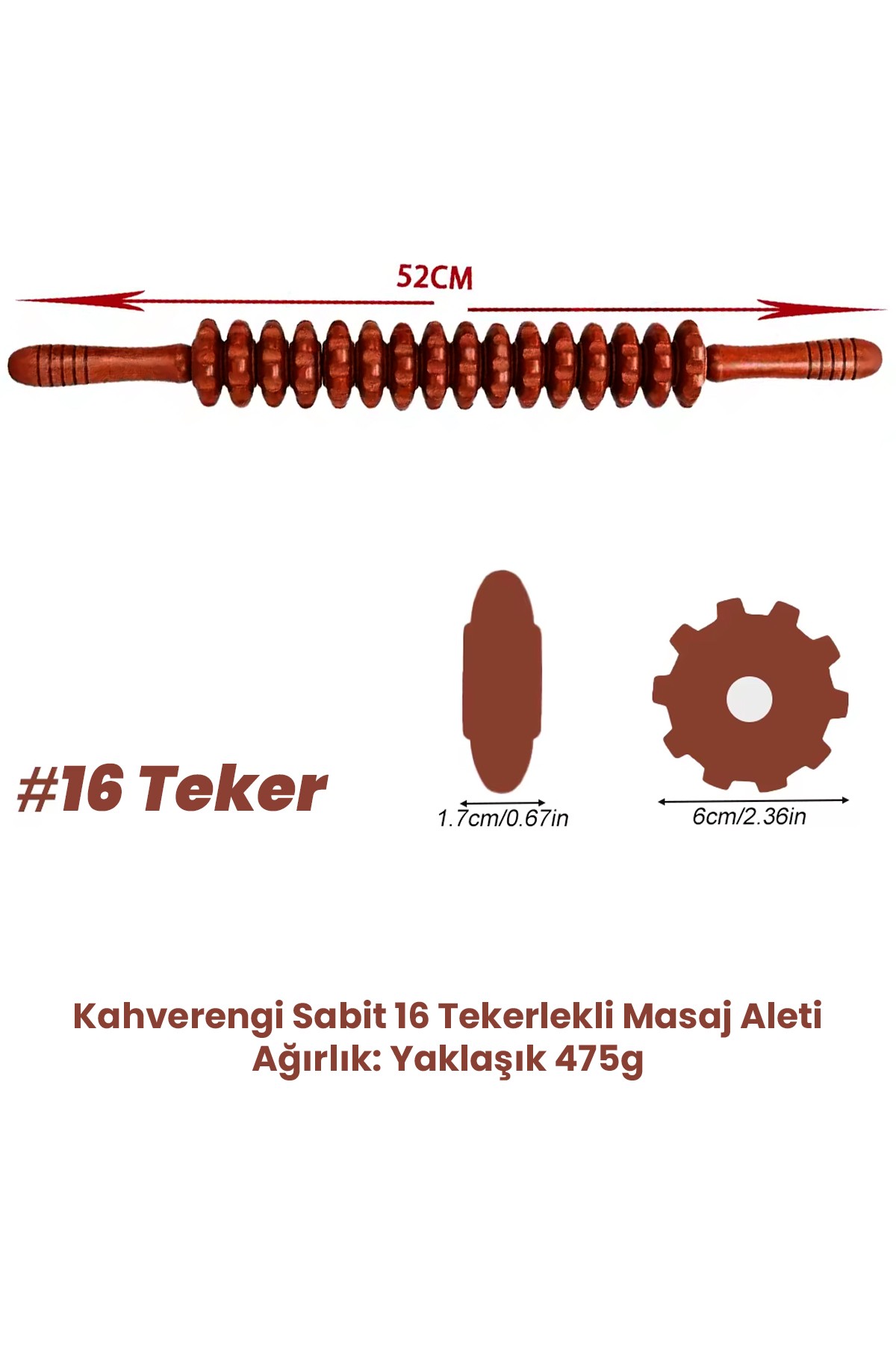 Sabit 16 Tekerlekli Ahşap Gua Sha Vücut Masaj Çubuğu | Derin Kas Rahatlatıcı Roller