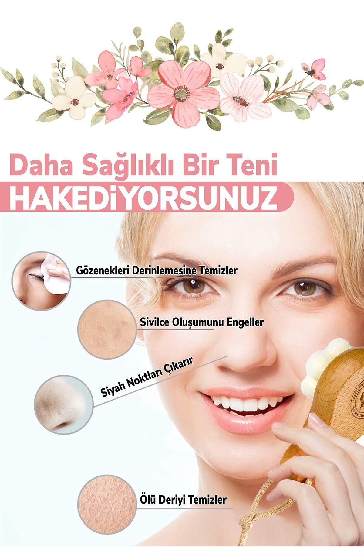 Yüz Ve Cilt Bakım Temizleme Fırçası – Ultra Yumuşak Ipek Kıl, Siyah Nokta Karşıtı, Doğal Ahşap Saplı - Bej