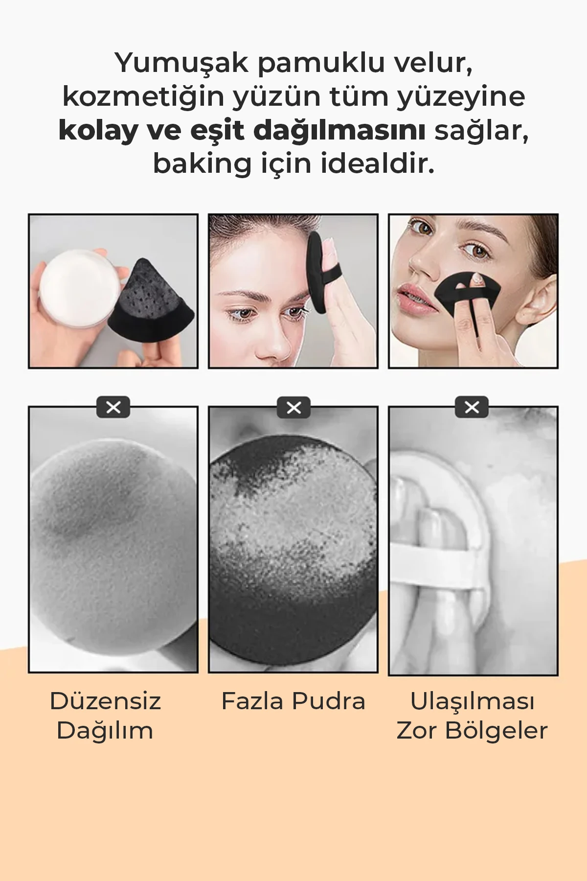 Üçgen Pudra Pufu ve Makyaj Süngeri 3’lü Set Kumaş Kese Siyah