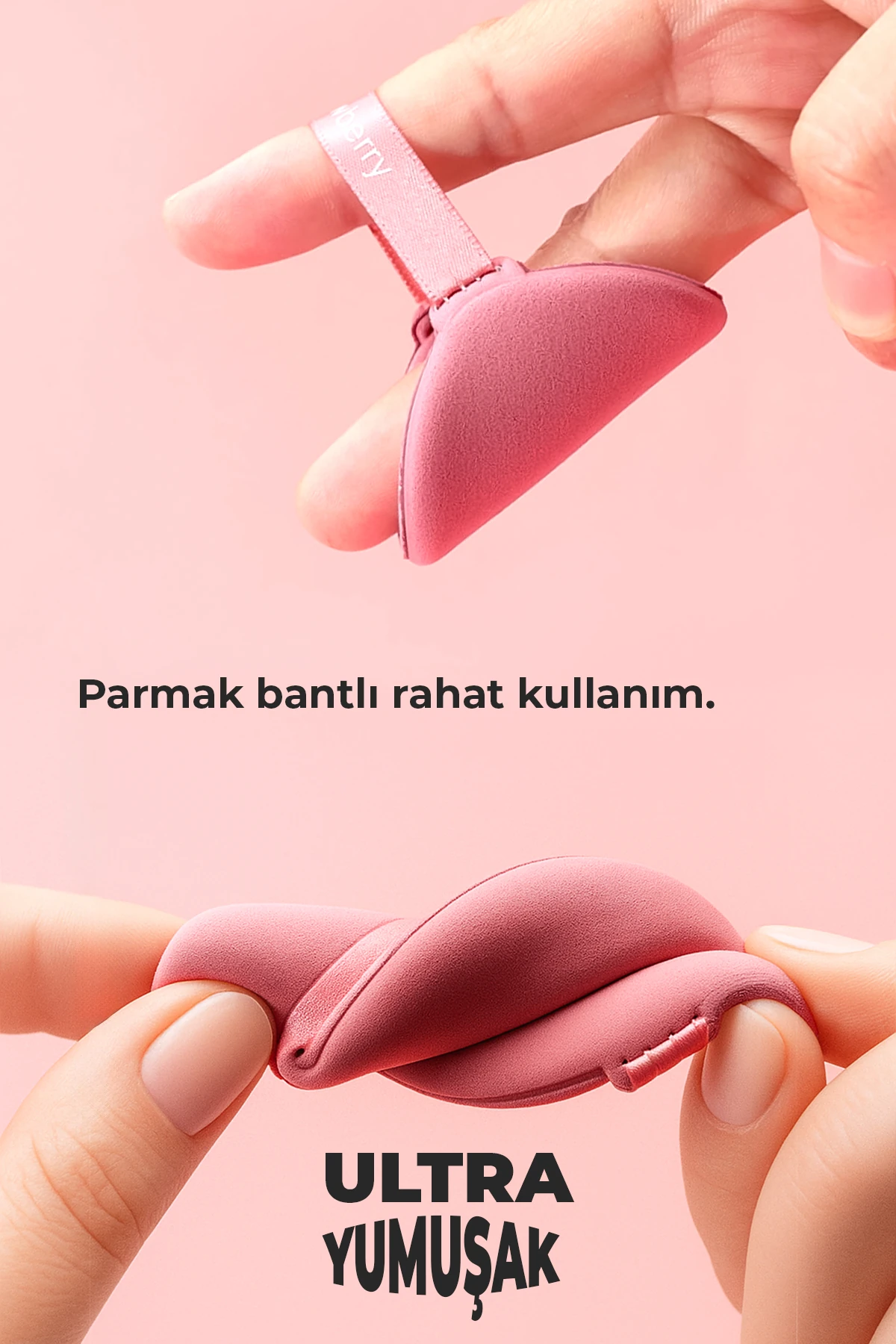 7’li Yuvarlak Pudra Pufu Makyaj Süngeri Seti Islak/Kuru Parmak Bantlı Kutulu – Strawberry Pembe