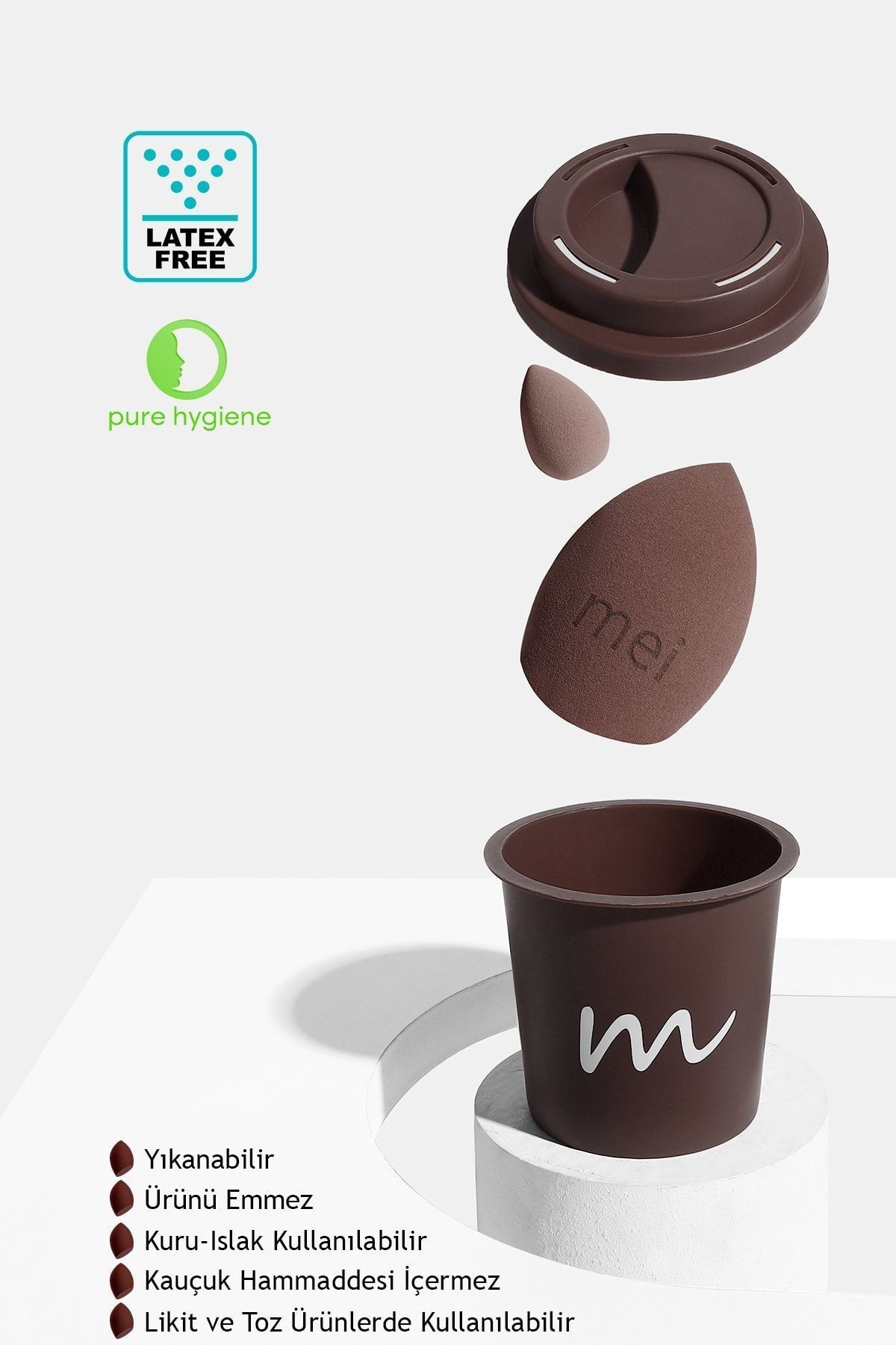 Makyaj Süngeri Fondöten Emmeyen Sponge Coffee Cup Hijyenik Kahverengi 1 Pro 1 Mini