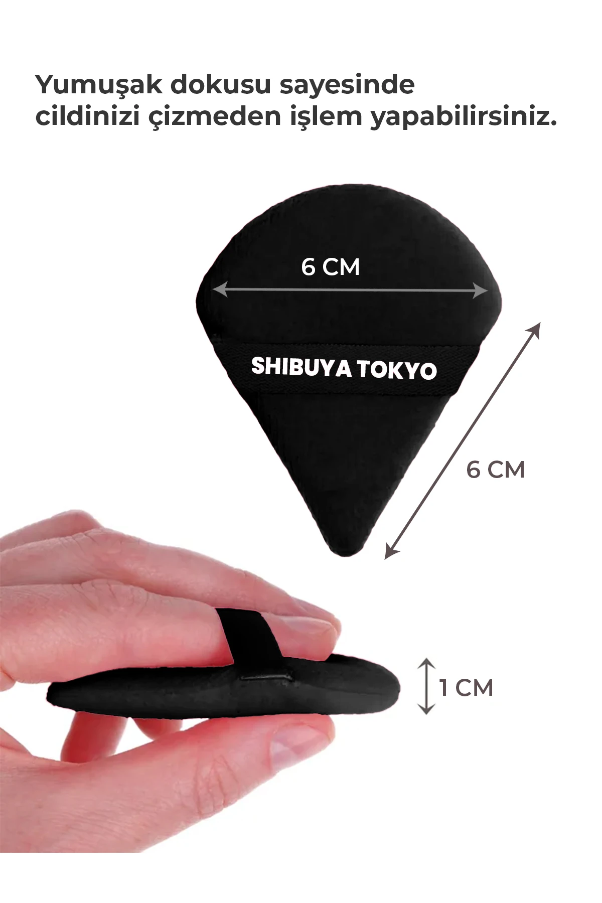 6’lı Üçgen ve Damla Pudra Pufu Makyaj Süngeri Seti – Islak/Kuru, Parmak Bantlı | Siyah