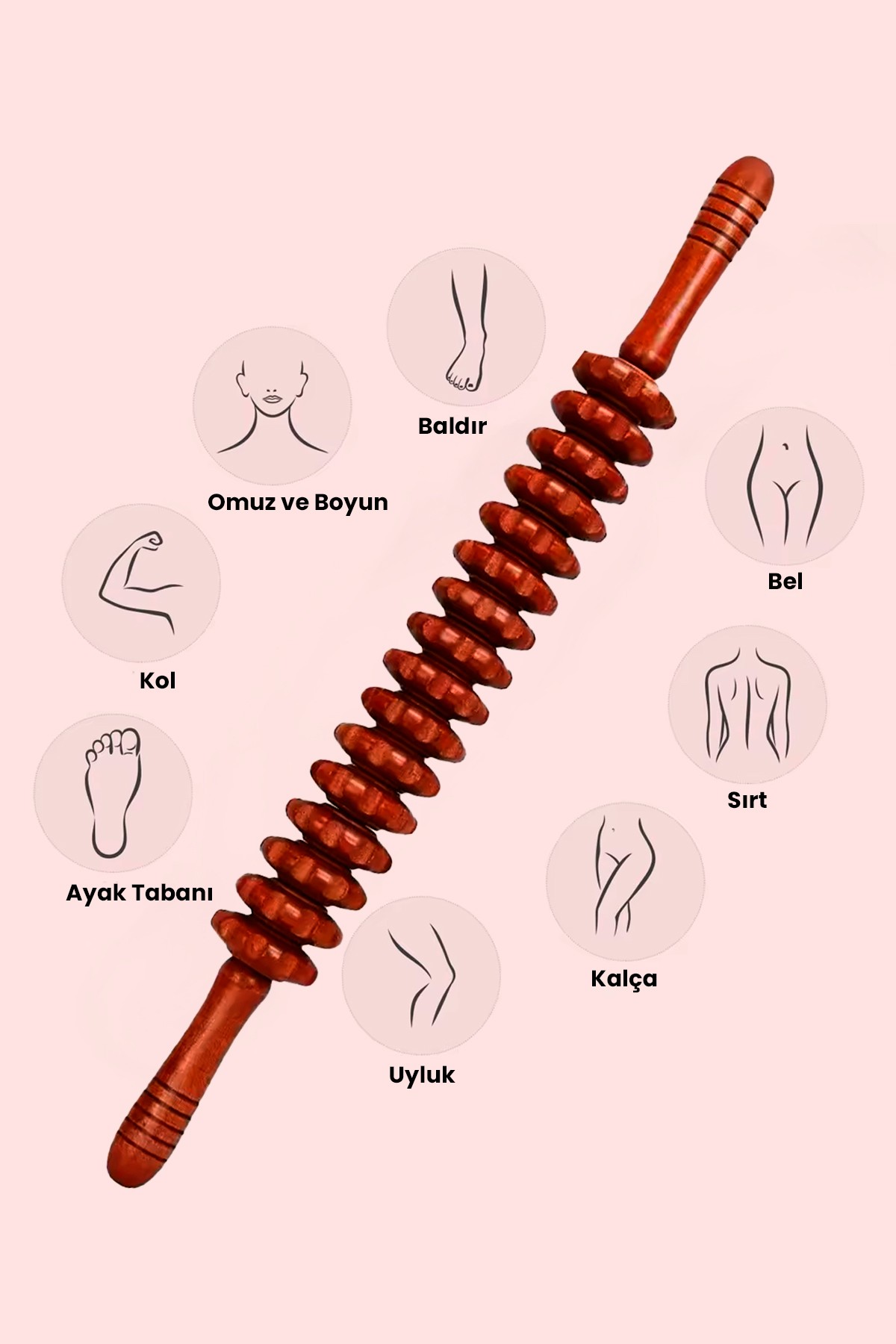 Sabit 16 Tekerlekli Ahşap Gua Sha Vücut Masaj Çubuğu | Derin Kas Rahatlatıcı Roller