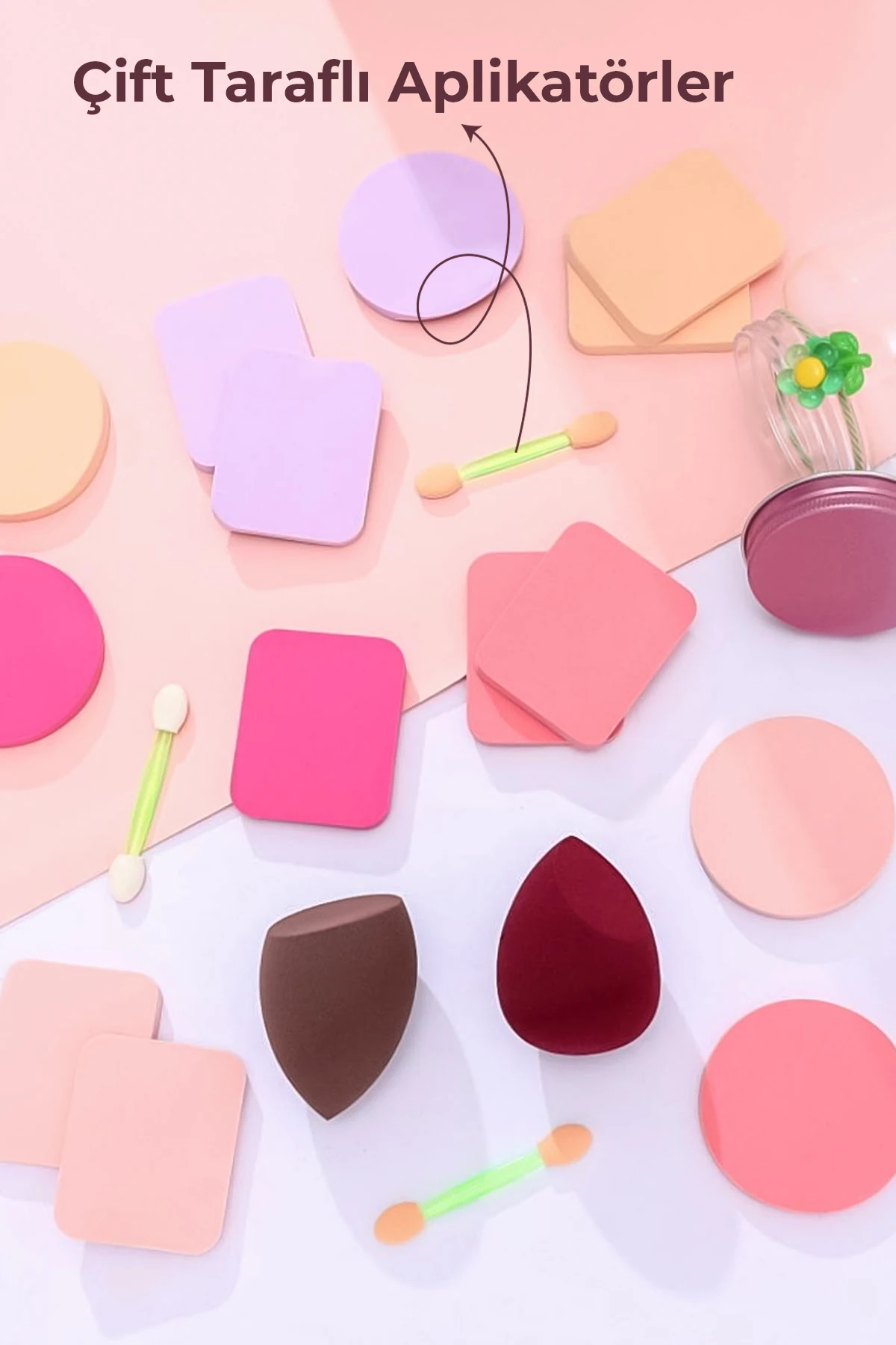 20’li Makyaj Sünger Seti Damla & Kesik Sünger, Pudra Pufları, Far Aplikatörü, Toka Hediyeli