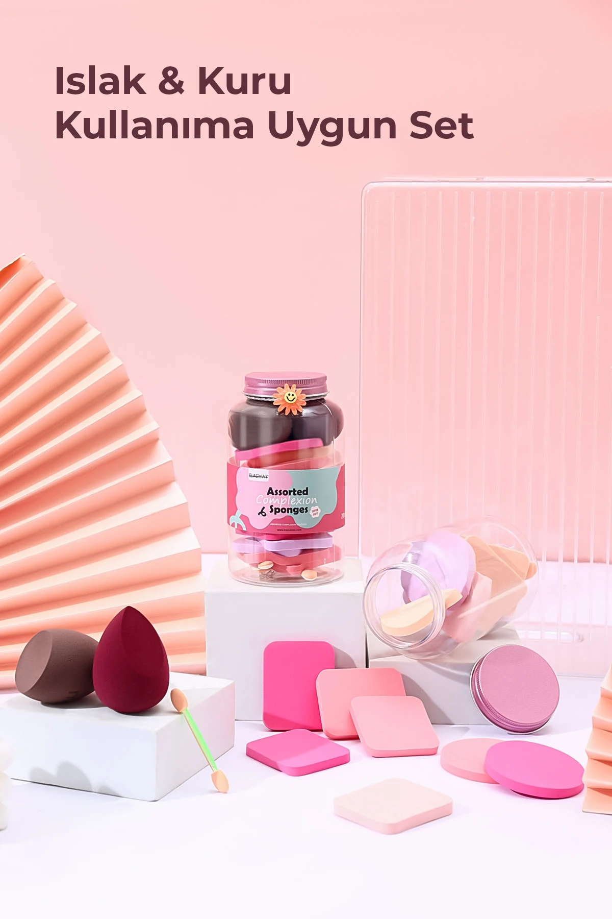 20’li Makyaj Sünger Seti Damla & Kesik Sünger, Pudra Pufları, Far Aplikatörü, Toka Hediyeli