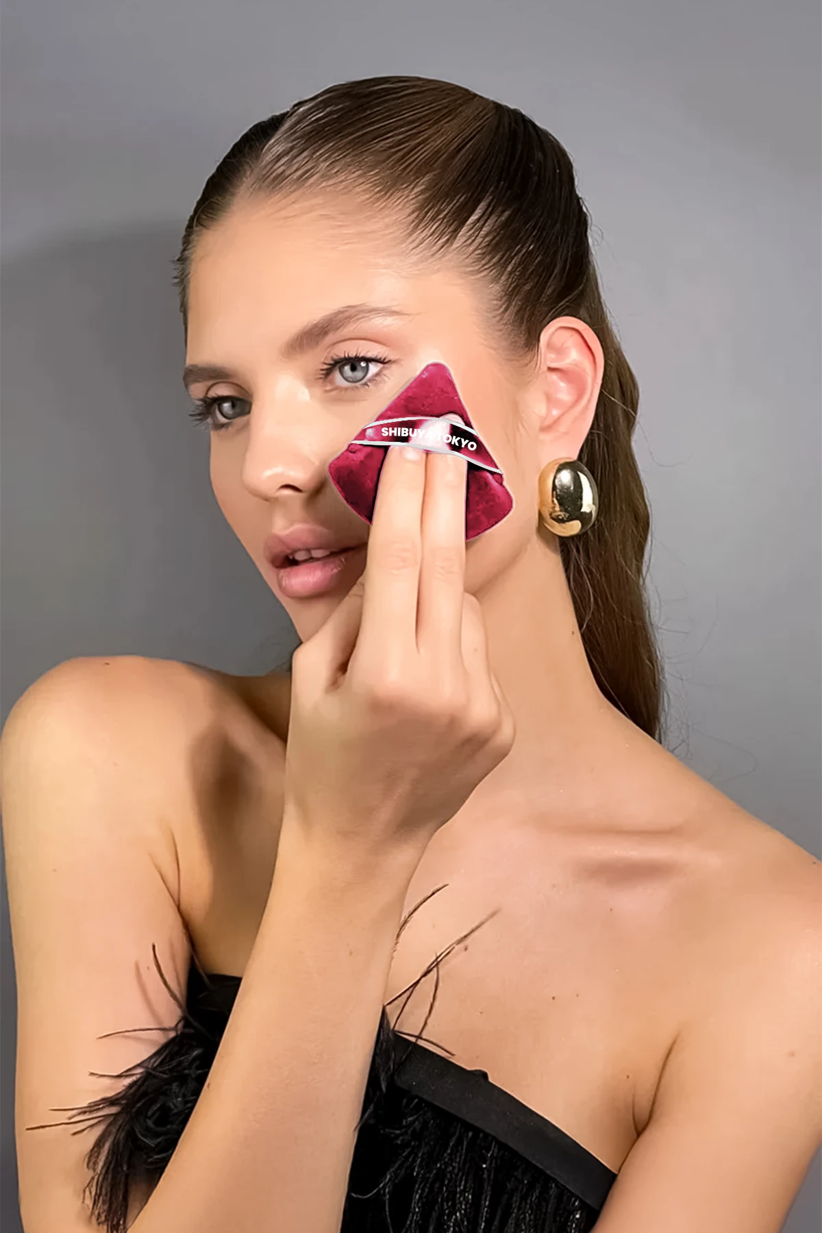 Üçgen Pudra Pufu ve Makyaj Süngeri 3’lü Set Kumaş Kese Bordo