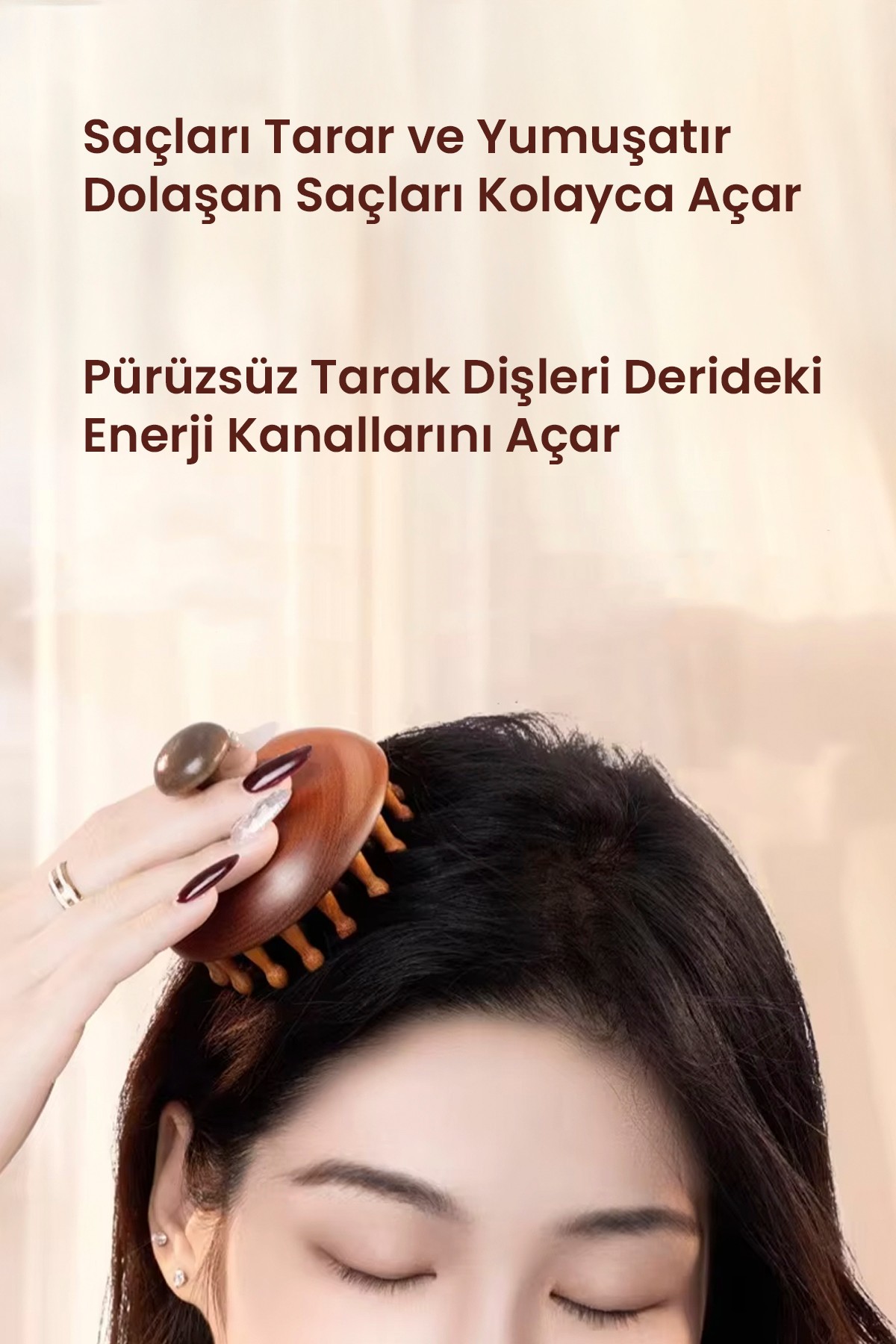 Sandal Ağacı Doğal Ahşap Masaj Tarağı | 28 Dişli Saç Derisi ve Vücut Masaj Tarağı