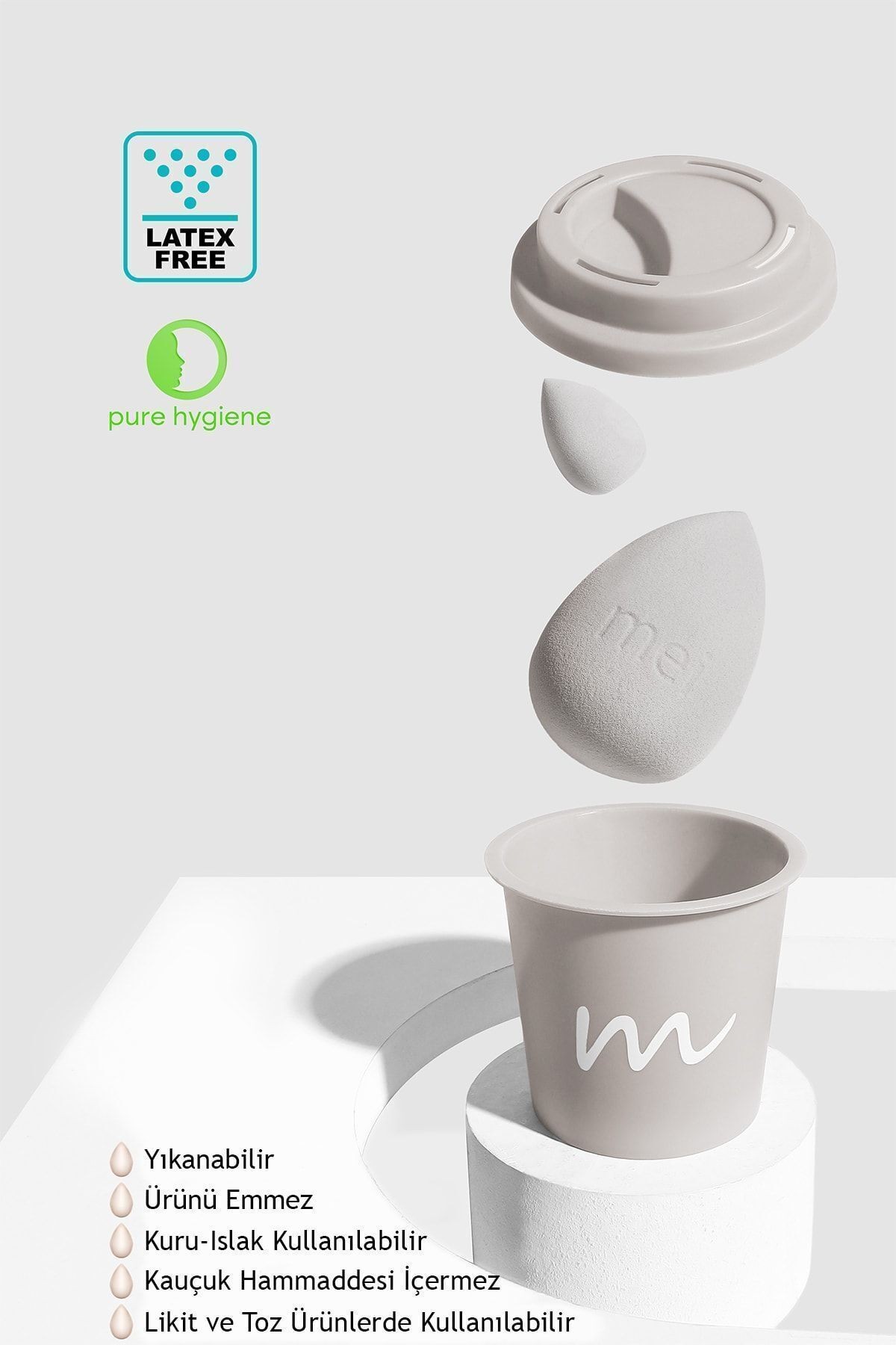 Makyaj Süngeri Fondöten Emmeyen Sponge Coffee Cup Hijyenik Açık Gri 1 Pro 1 Mini