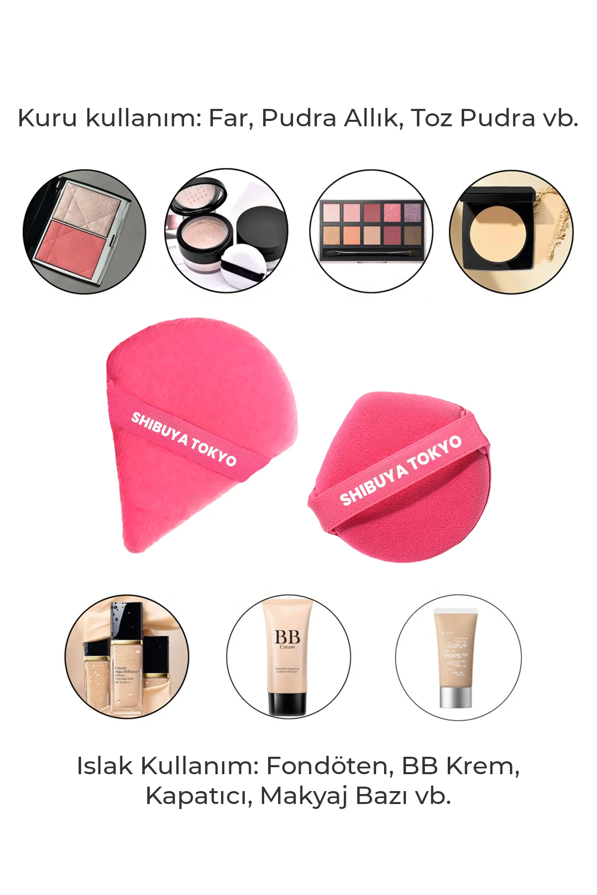 6’lı Üçgen ve Damla Pudra Pufu Makyaj Süngeri Seti – Islak/Kuru, Parmak Bantlı