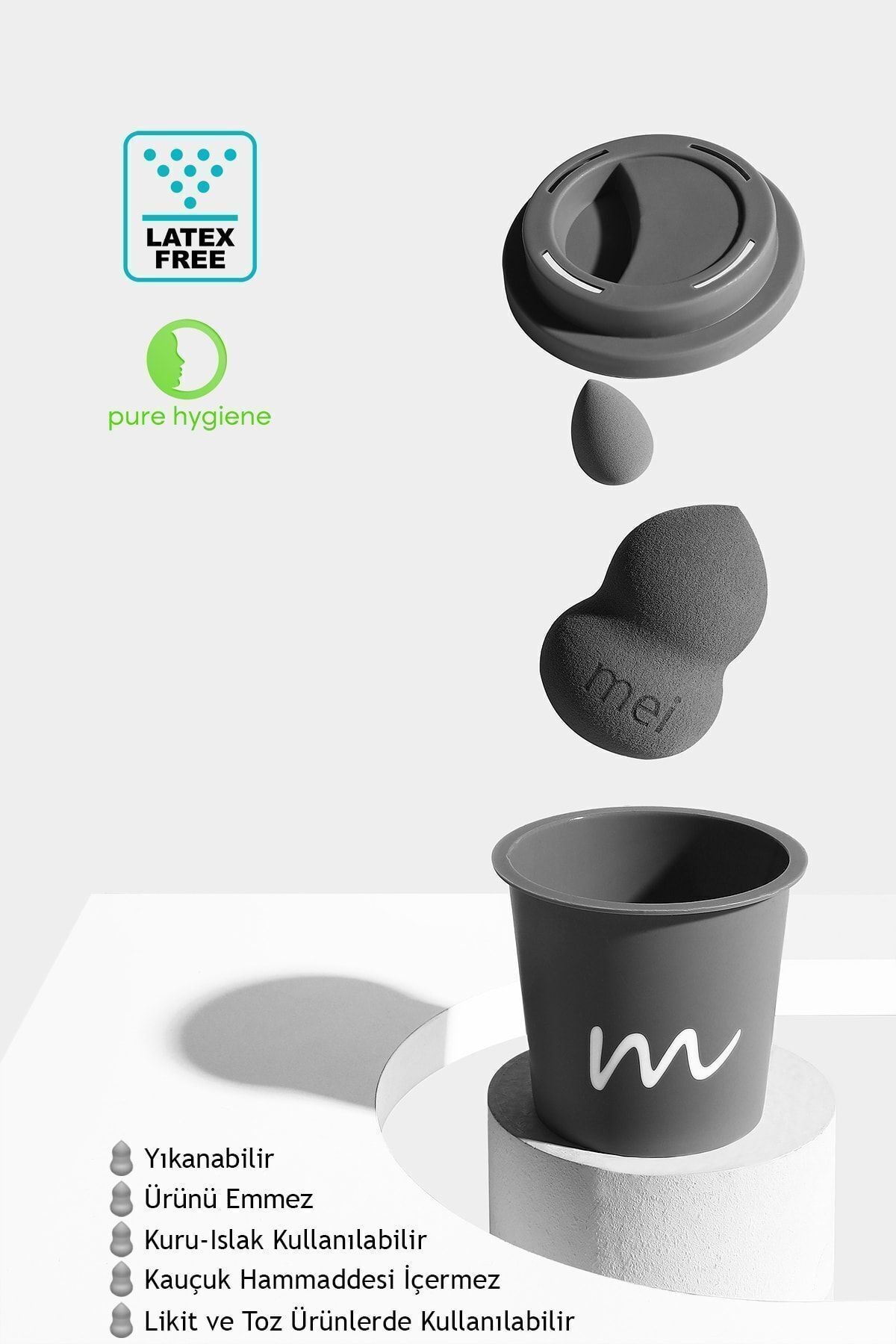Makyaj Süngeri Fondöten Emmeyen Sponge Coffee Cup Hijyenik Gri 1 Pro 1 Mini