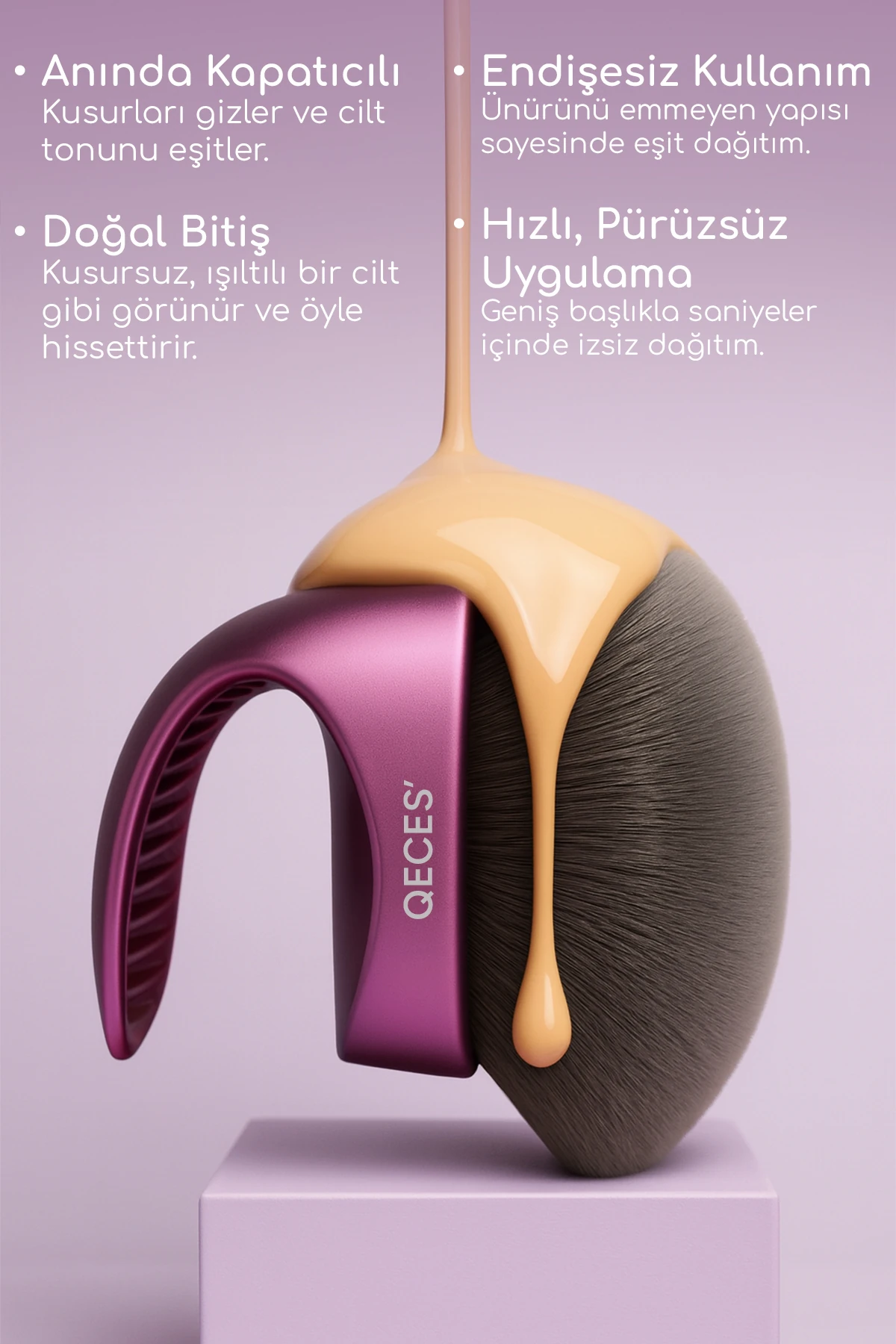 Vücut Makyaj Fırçası Büyük Oval Kabuki Brush Yumuşak Kıllı | Taşıma Keseli