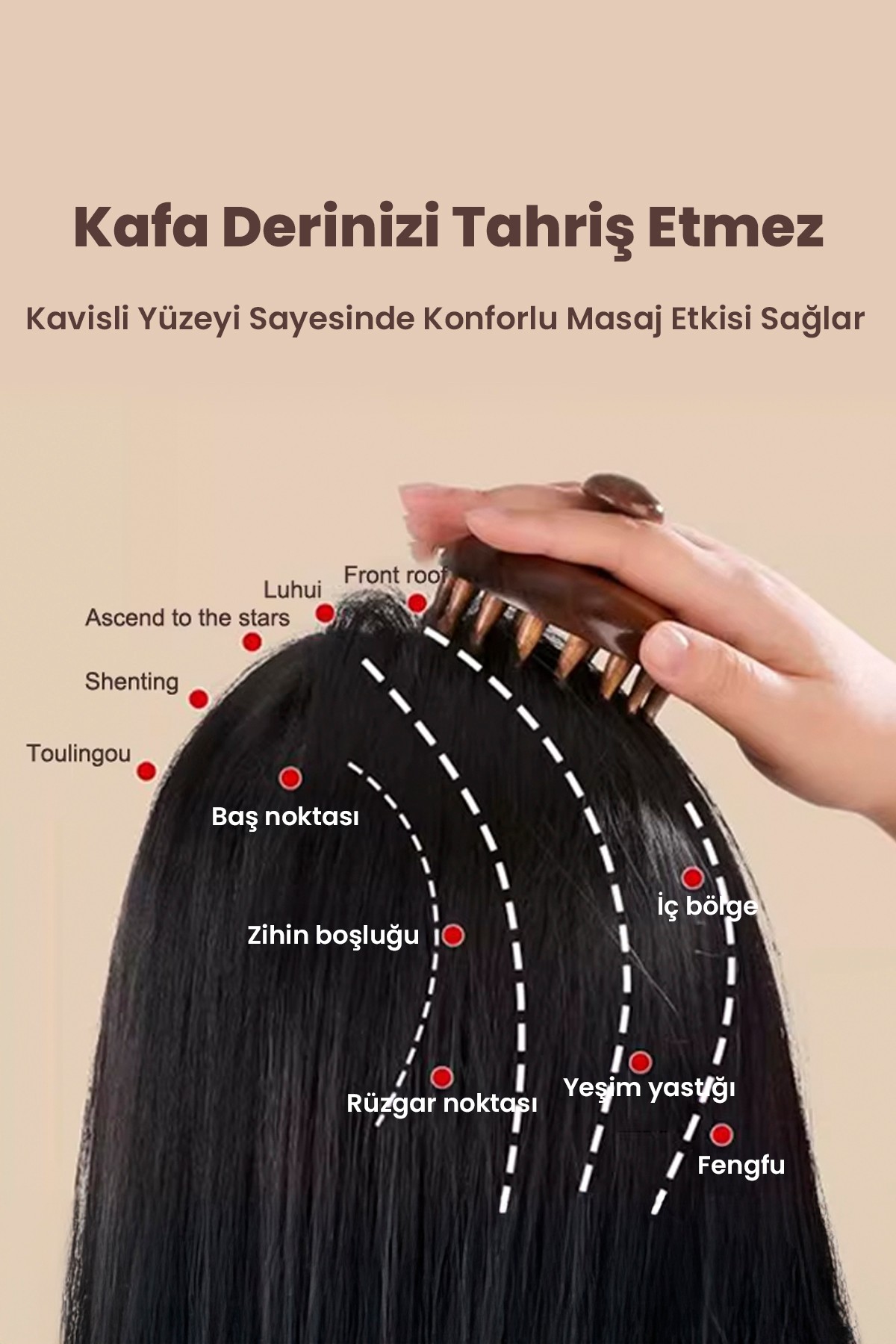 Sandal Ağacı Doğal Ahşap Masaj Tarağı | 28 Dişli Saç Derisi ve Vücut Masaj Tarağı