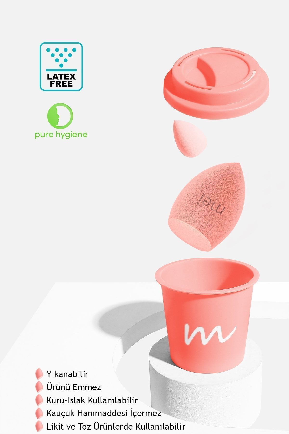 Makyaj Süngeri Fondöten Emmeyen Sponge Coffee Cup Hijyenik Flamingo Pembe 1 Pro 1 Mini