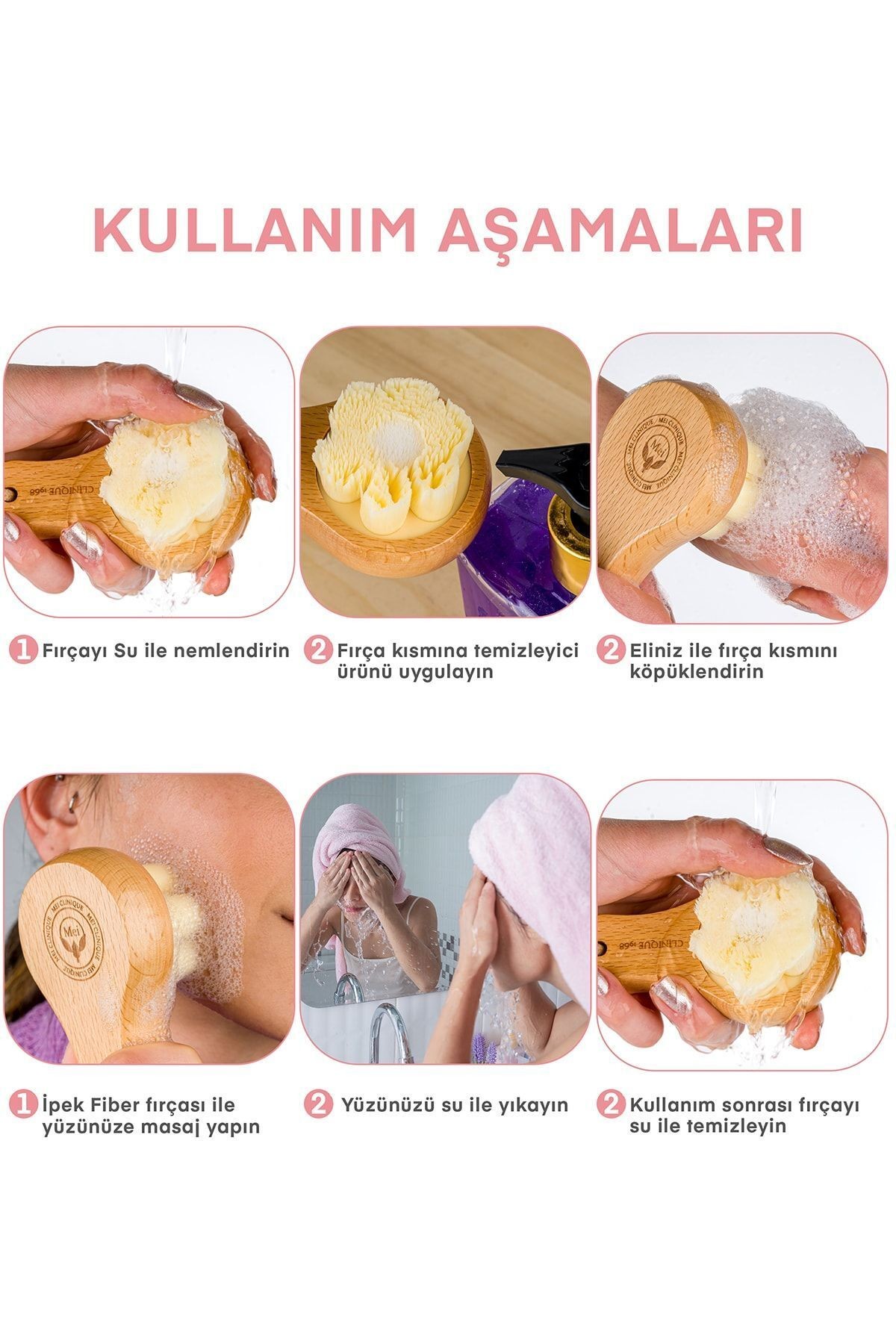Yüz Ve Cilt Bakım Temizleme Fırçası – Ultra Yumuşak Ipek Kıl, Siyah Nokta Karşıtı, Doğal Ahşap Saplı - Bej