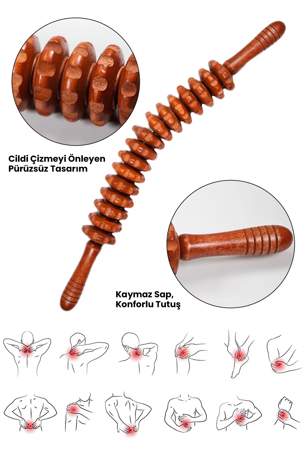 Esnek 12 Tekerlekli Ahşap Gua Sha Masaj Çubuğu | Lenf Drenajı ve Selülit Karşıtı Roller