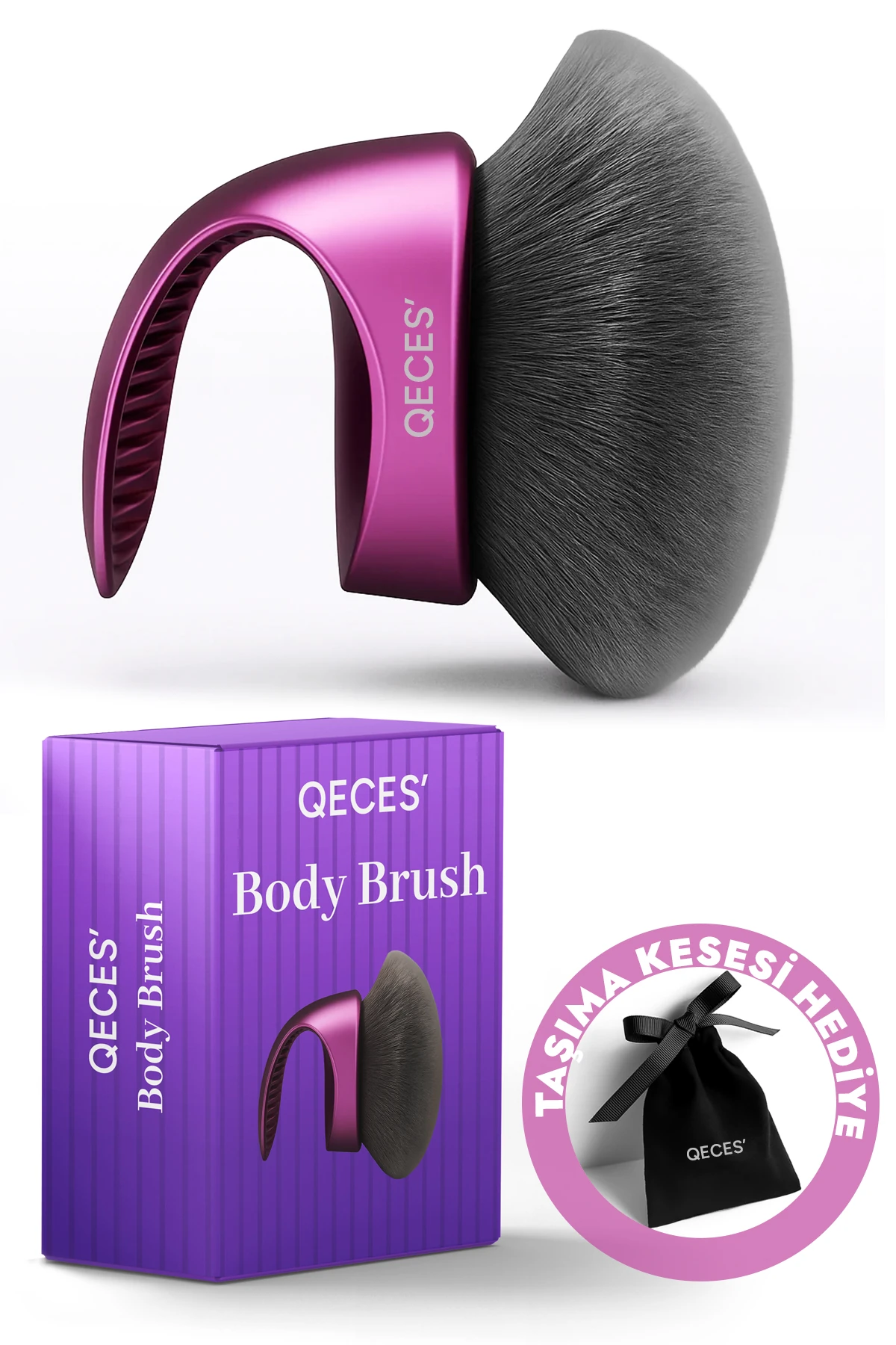 Vücut Makyaj Fırçası Büyük Oval Kabuki Brush Yumuşak Kıllı | Taşıma Keseli