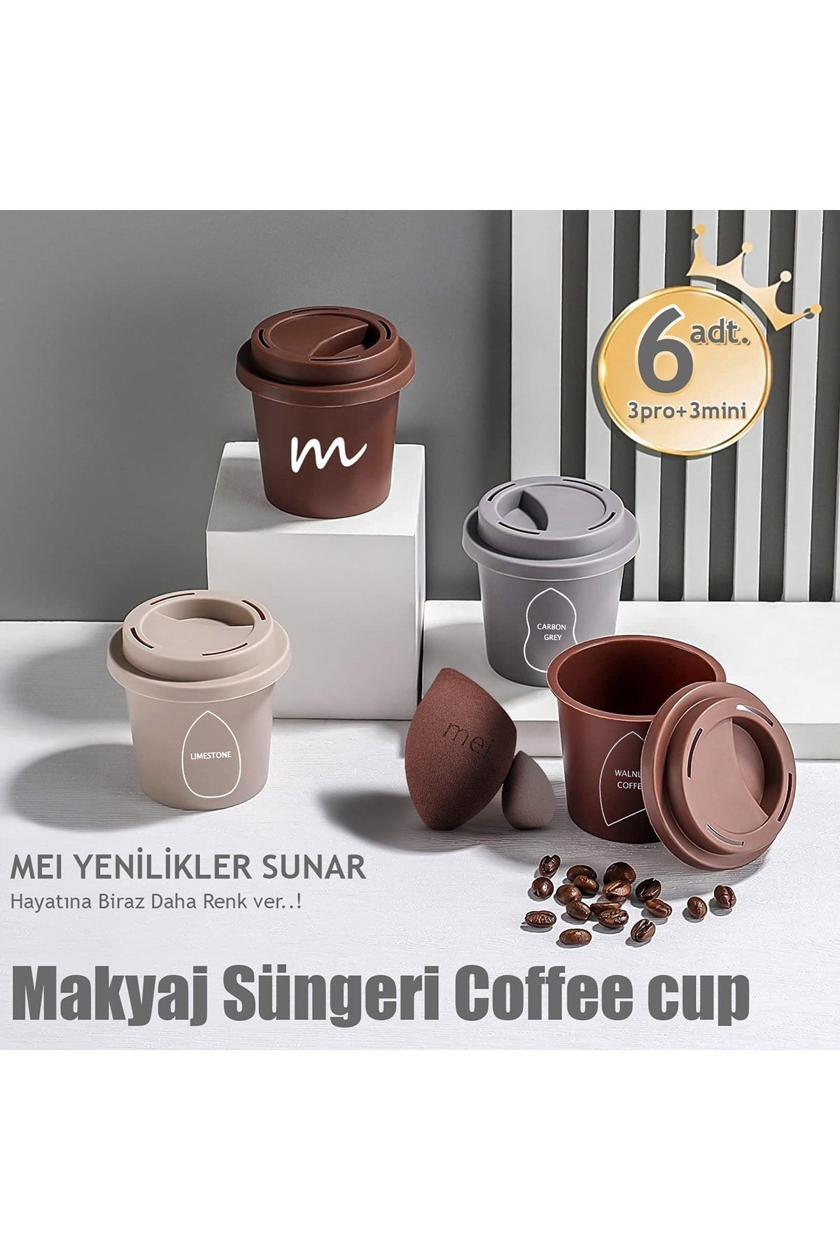 Makyaj Süngeri Fondöten Emmeyen Sponge 3lü Set 3 Pro 3 Mini Coffee Cup Hijyenik Dark