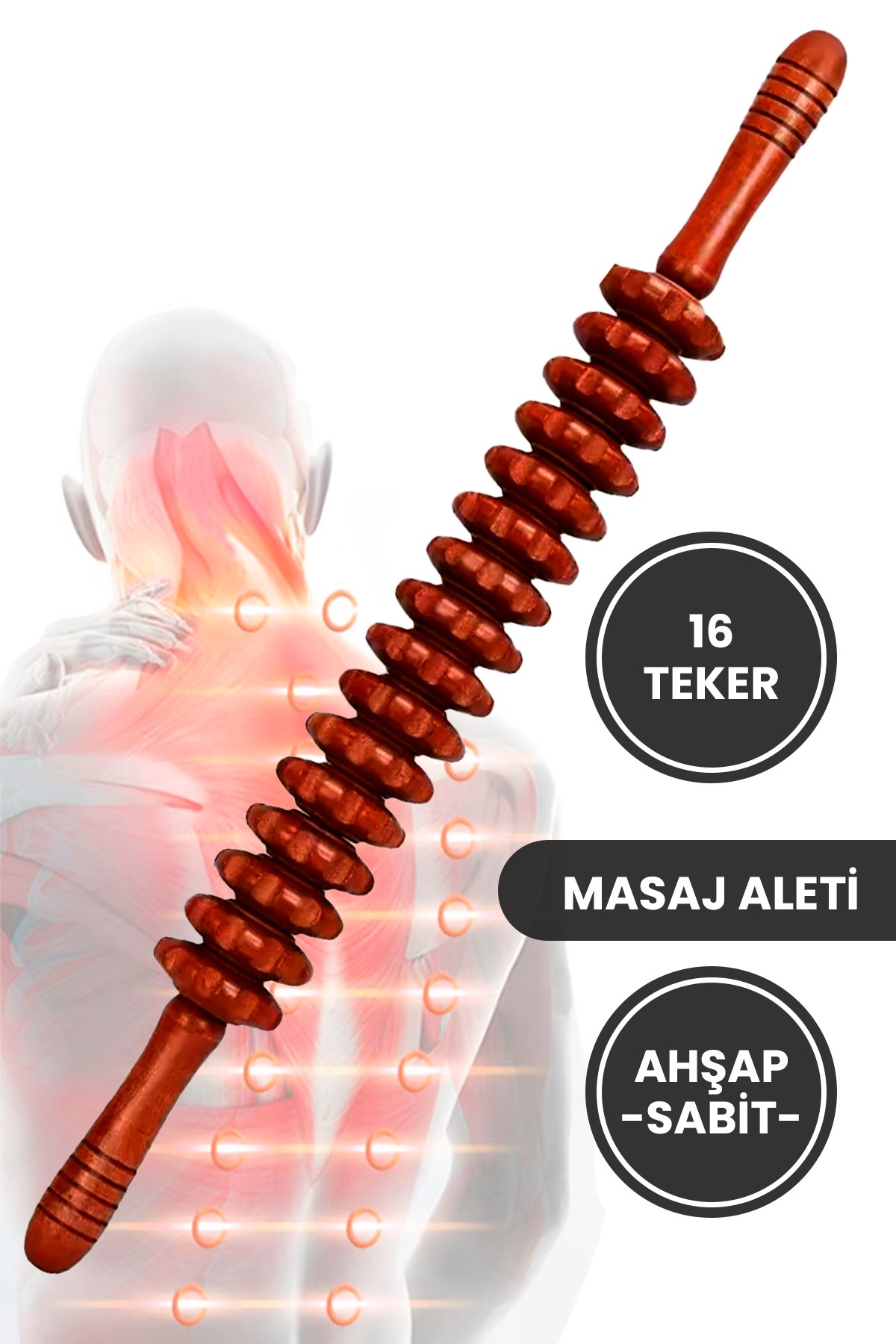 Sabit 16 Tekerlekli Ahşap Gua Sha Vücut Masaj Çubuğu | Derin Kas Rahatlatıcı Roller