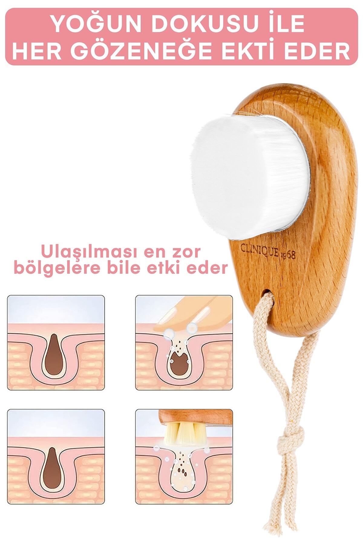 Yüz Ve Cilt Bakım Temizleme Fırçası – Ultra Yumuşak Ipek Kıl, Siyah Nokta Karşıtı, Doğal Ahşap Saplı - Beyaz