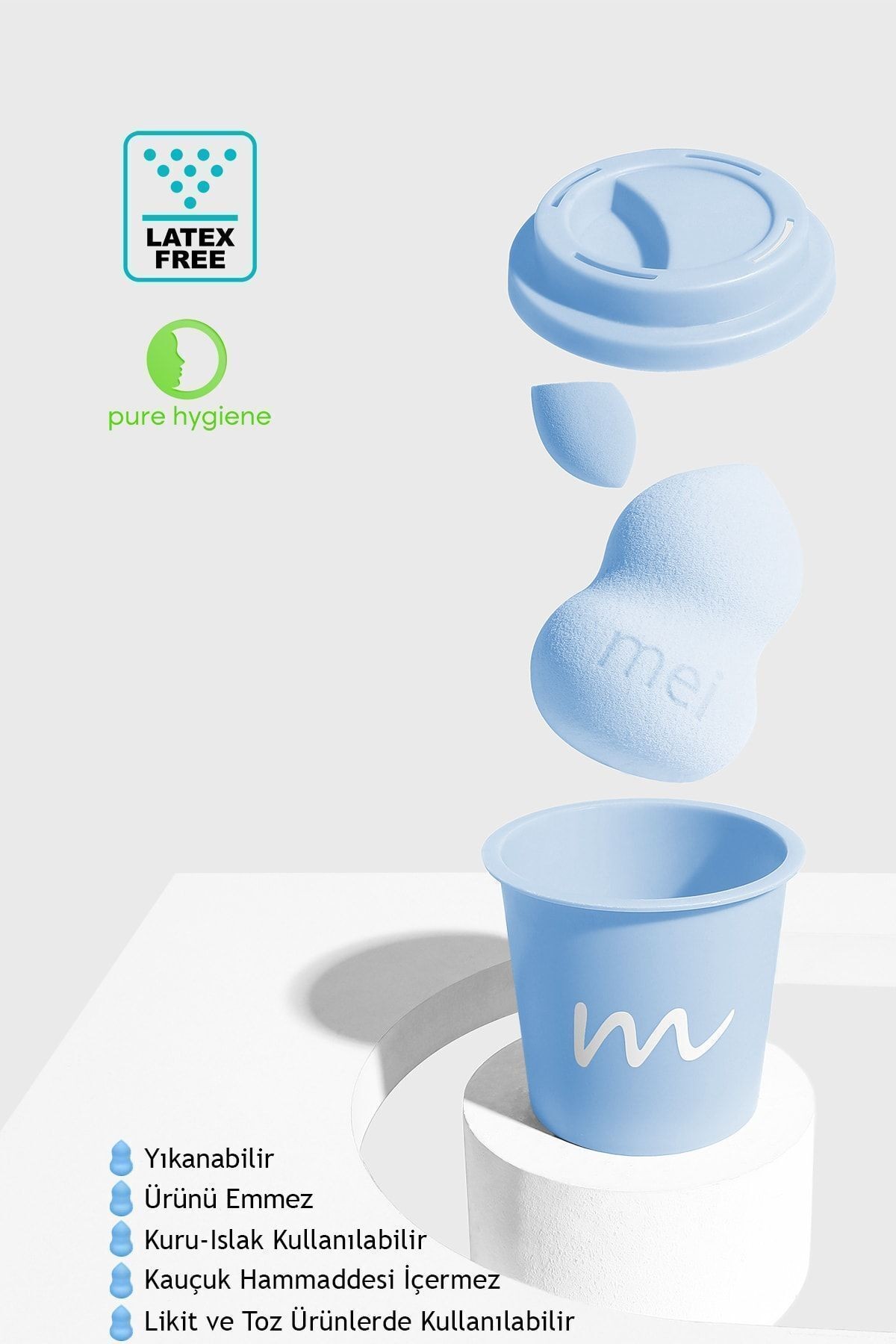 Makyaj Süngeri Fondöten Emmeyen Sponge Coffee Cup Hijyenik Mavi 1 Pro 1 Mini