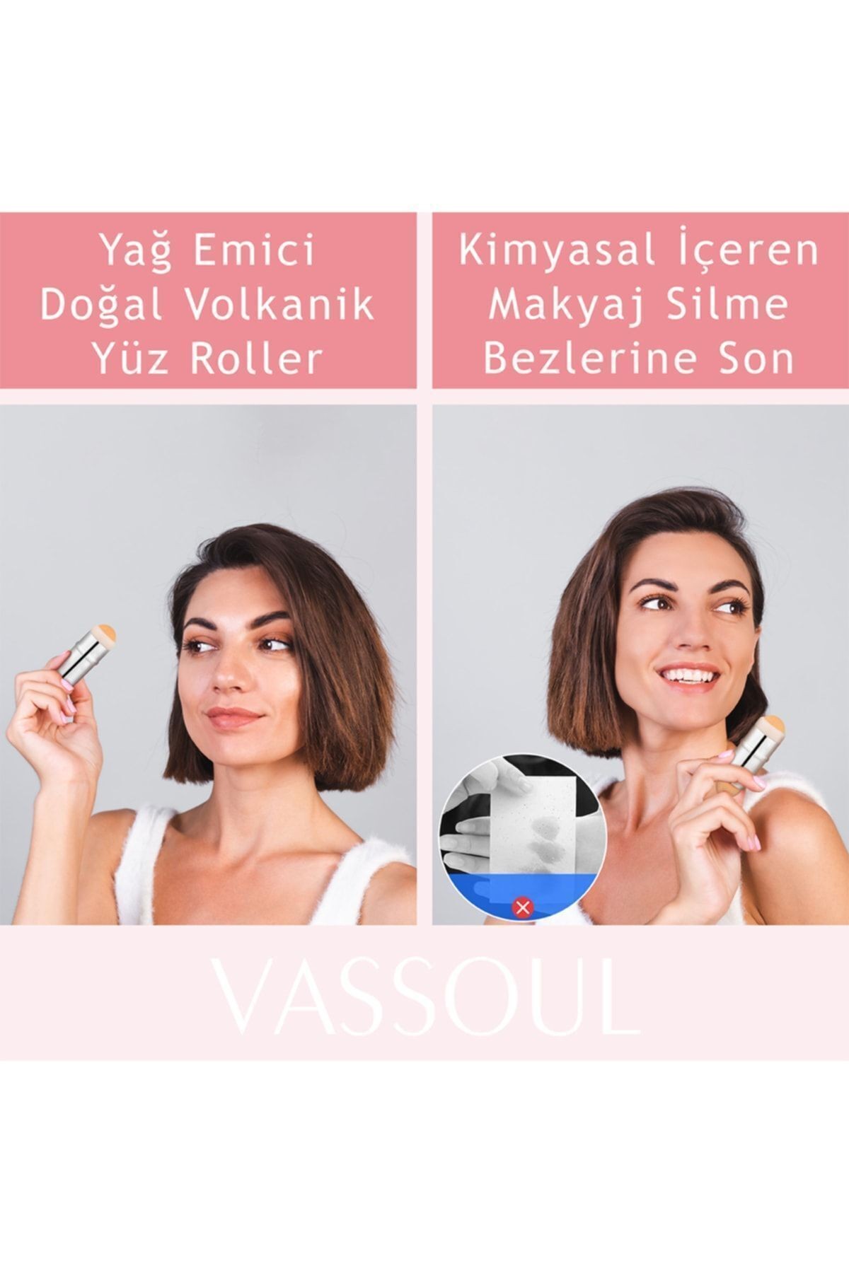 Volkanik Taş Yüz Roller, Yağ Emici, Cilt Matlaştırıcı Lav Taş + Makyaj Süngeri