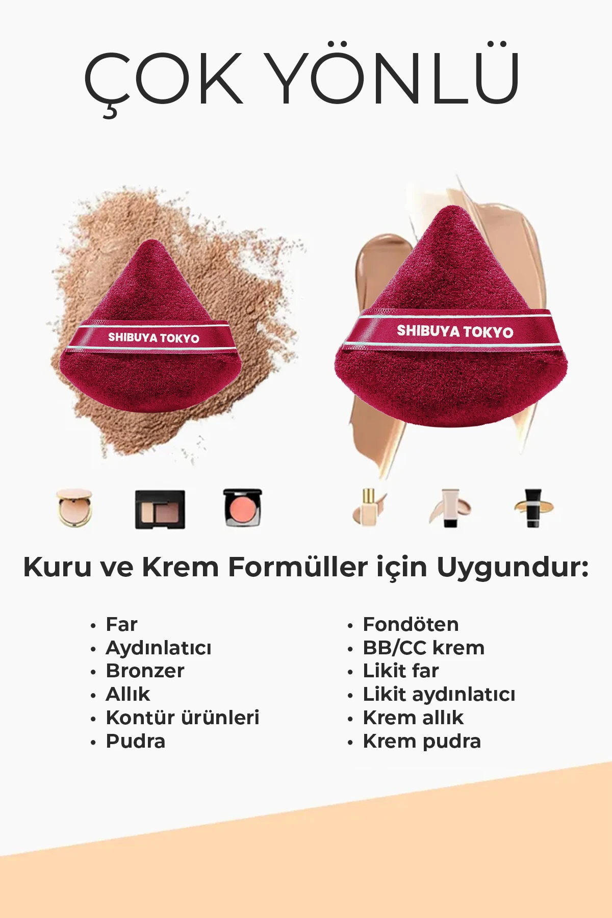 Üçgen Pudra Pufu ve Makyaj Süngeri 3’lü Set Kumaş Kese Bordo