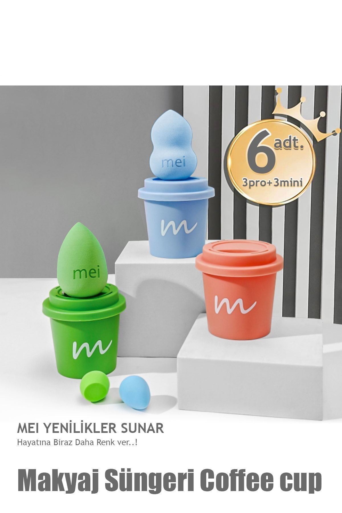 Makyaj Süngeri 3lü Set 3 Pro 3 Mini Coffee Cup Hijyenik Light