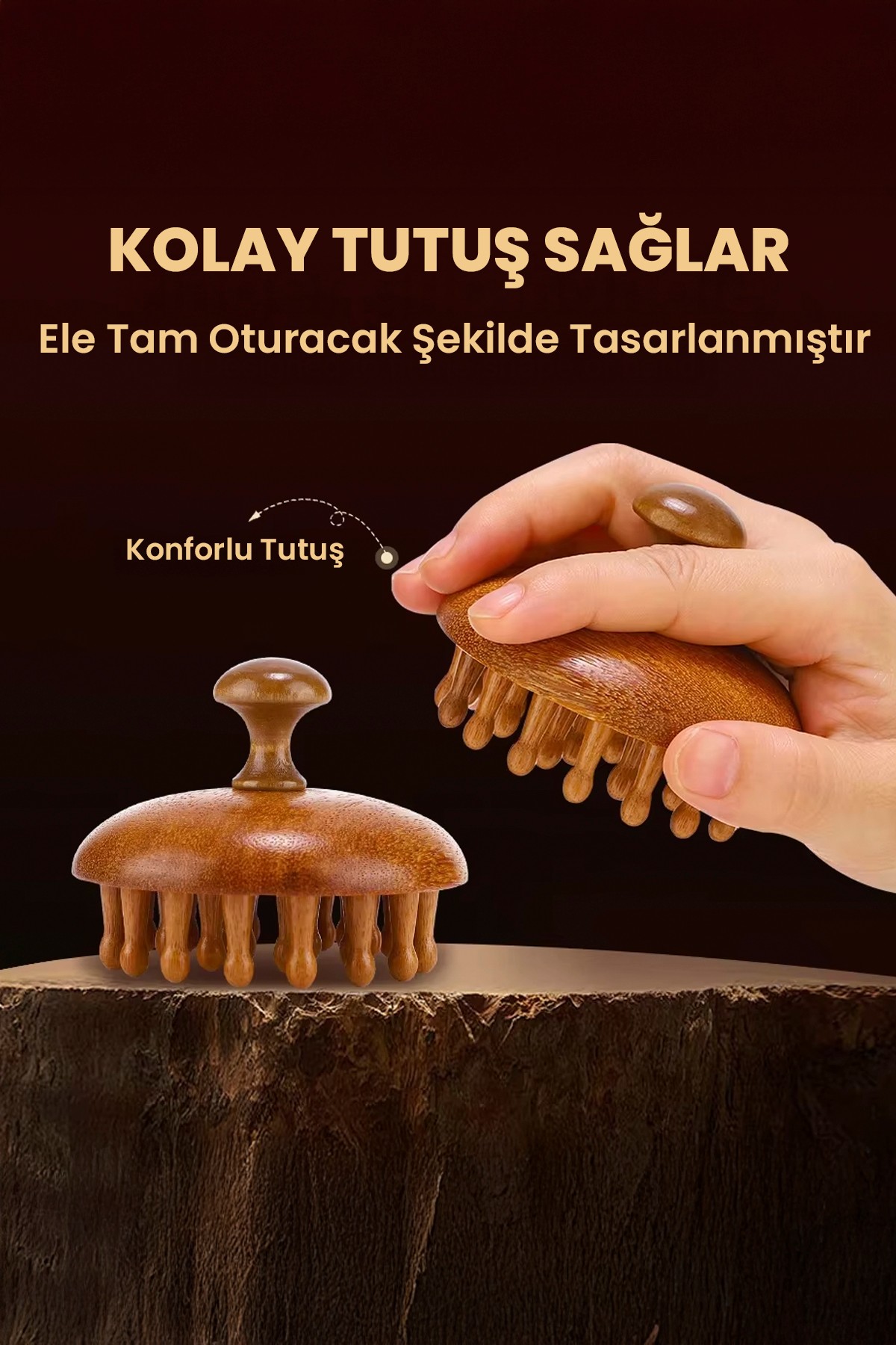 Sandal Ağacı Doğal Ahşap Masaj Tarağı | 28 Dişli Saç Derisi ve Vücut Masaj Tarağı
