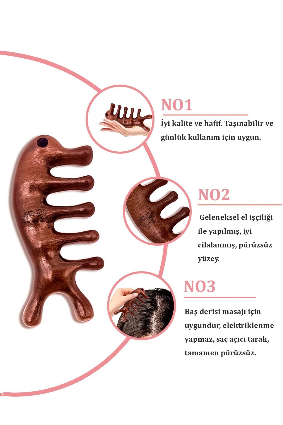 Mei Sandal Ağacı Gua Sha Doğal Terapi Masaj cihazı Yüz & El & Tüm Vücut & Saç Bakım