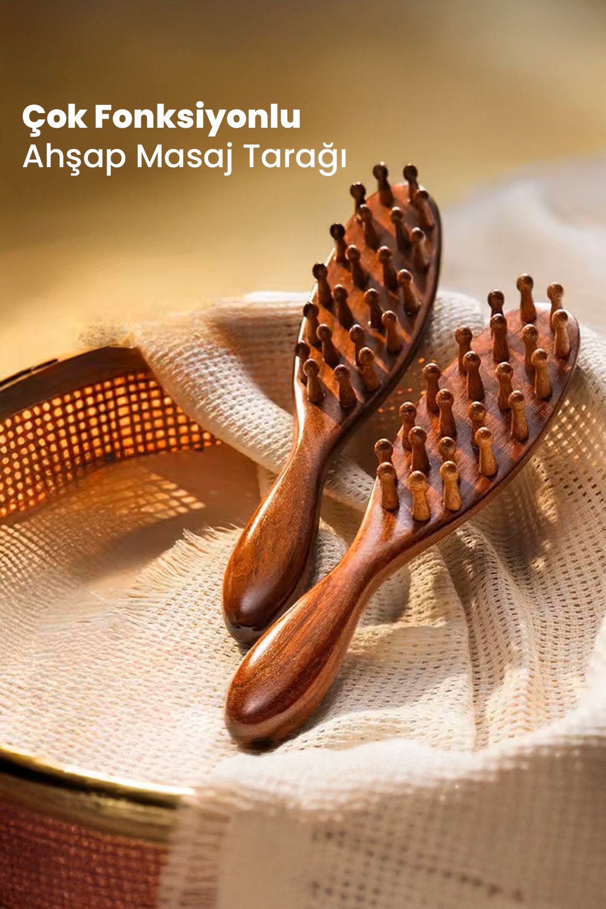 Sandal Ağacı Kompakt Masaj Tarağı | Doğal Ahşap Taşınabilir Kafa ve Saç Derisi Masaj Tarağı