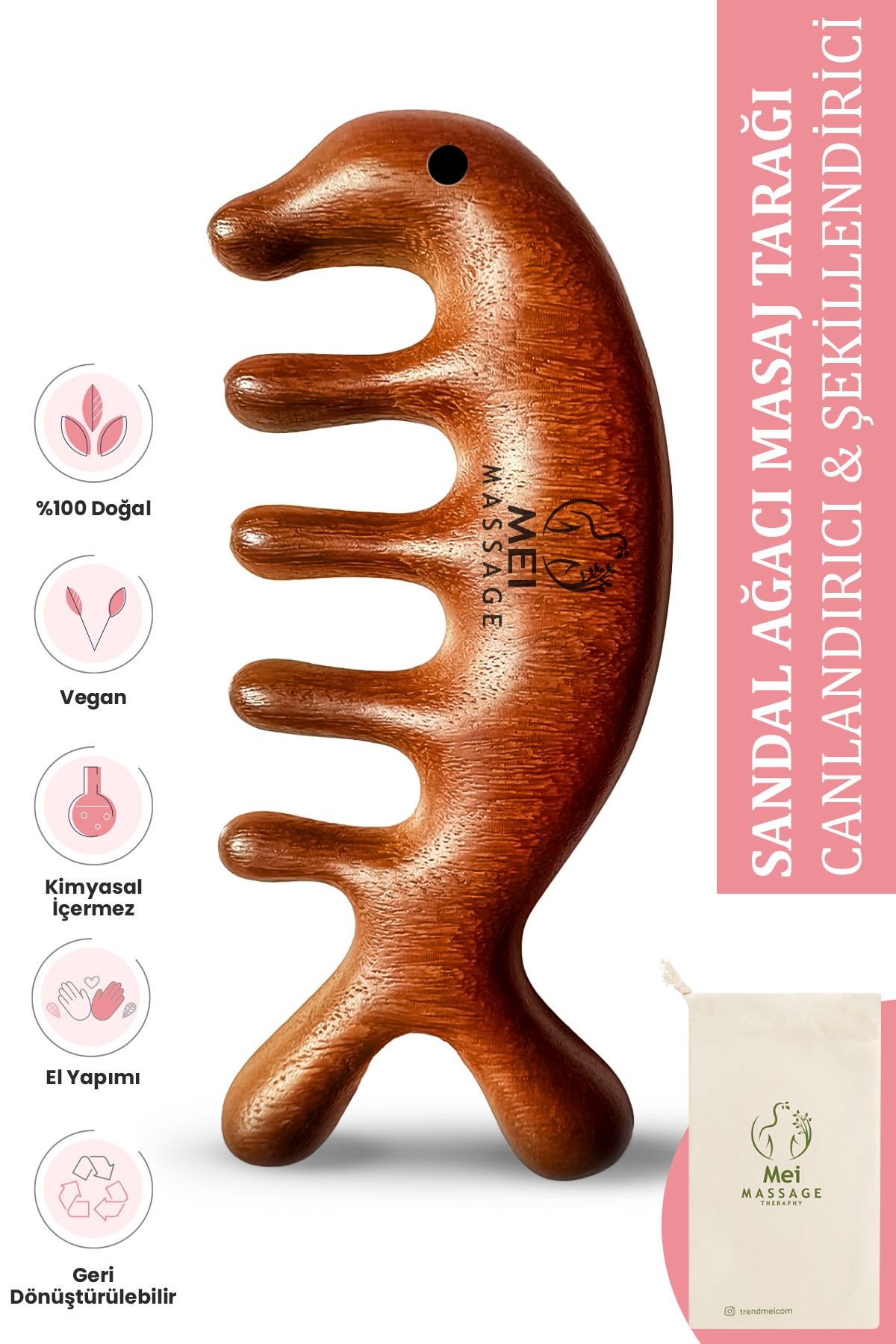Mei Sandal Ağacı Gua Sha Doğal Terapi Masaj cihazı Yüz & El & Tüm Vücut & Saç Bakım