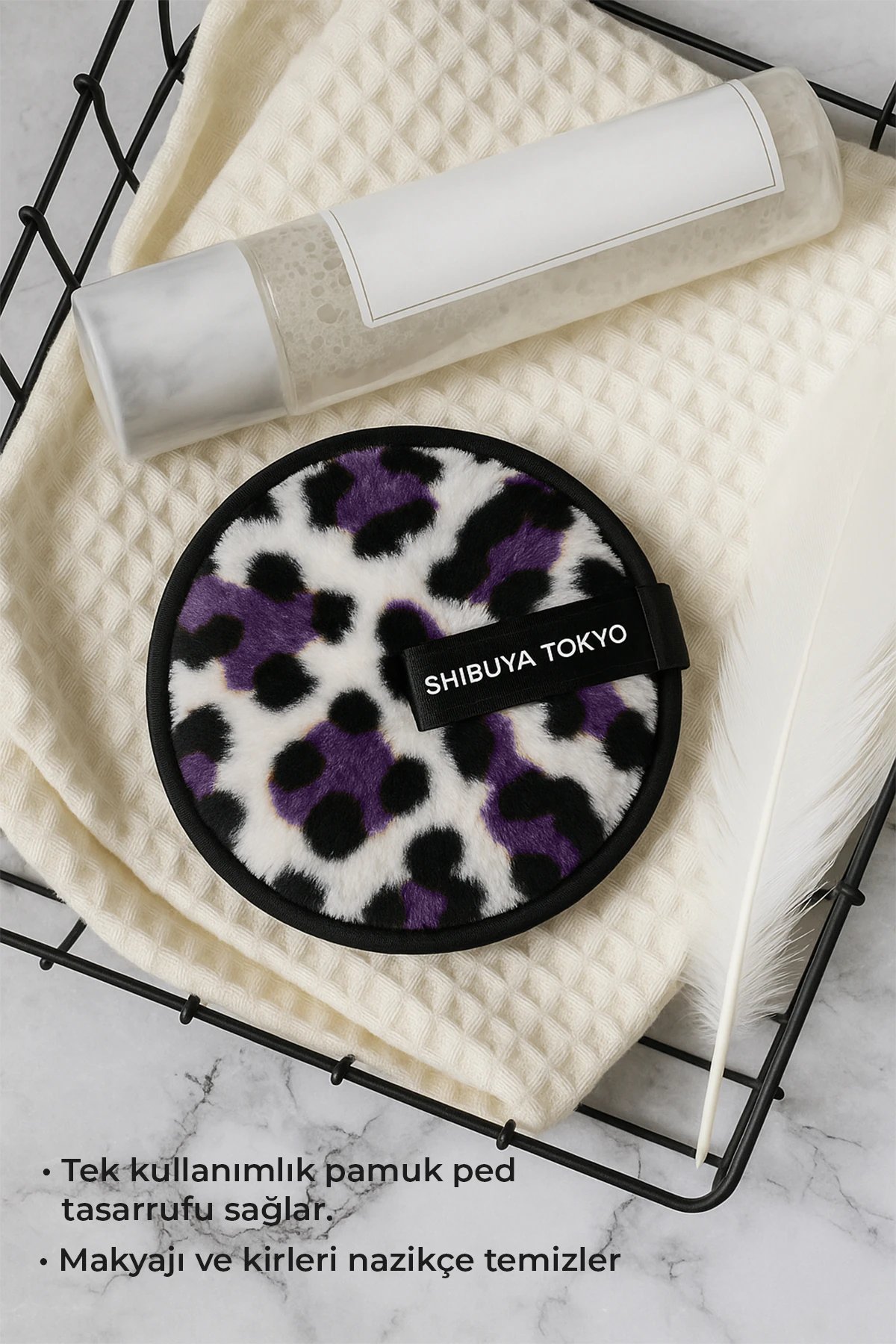 2’li Set Tekrar Kullanılabilir Makyaj Temizleme Pedi – Nazik Temizleme, Yıkanabilir | Mor Desenli