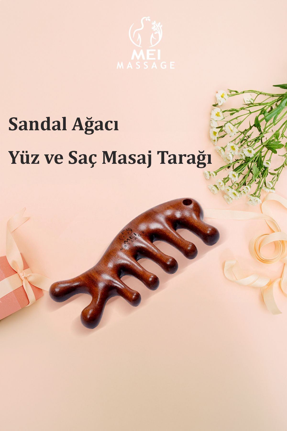 Mei Sandal Ağacı Gua Sha Doğal Terapi Masaj cihazı Yüz & El & Tüm Vücut & Saç Bakım