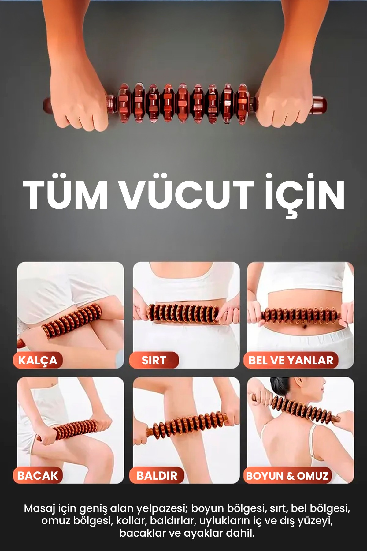 Sabit 16 Tekerlekli Ahşap Gua Sha Vücut Masaj Çubuğu | Derin Kas Rahatlatıcı Roller