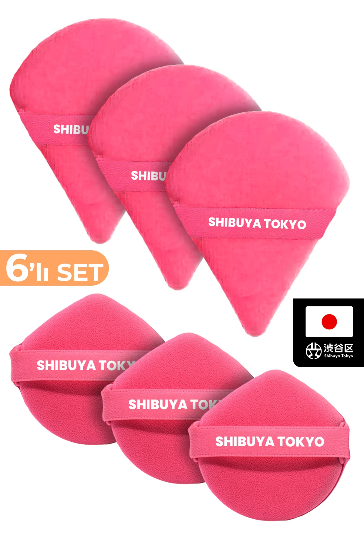 6’lı Üçgen ve Damla Pudra Pufu Makyaj Süngeri Seti – Islak/Kuru, Parmak Bantlı