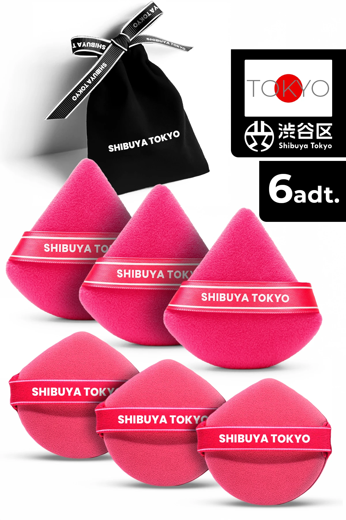 6’lı Üçgen ve Damla Pudra Pufu Makyaj Süngeri Seti – Islak/Kuru, Parmak Bantlı