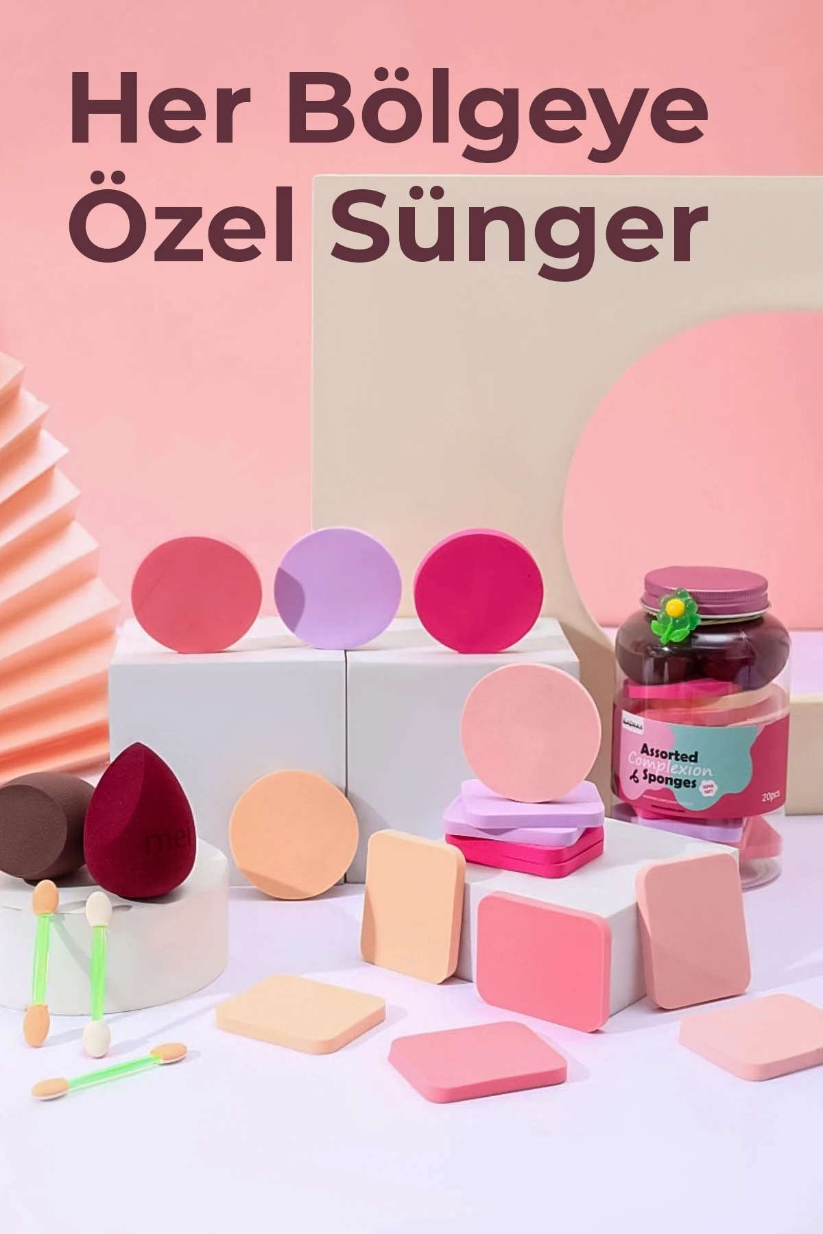 20’li Makyaj Sünger Seti Damla & Kesik Sünger, Pudra Pufları, Far Aplikatörü, Toka Hediyeli