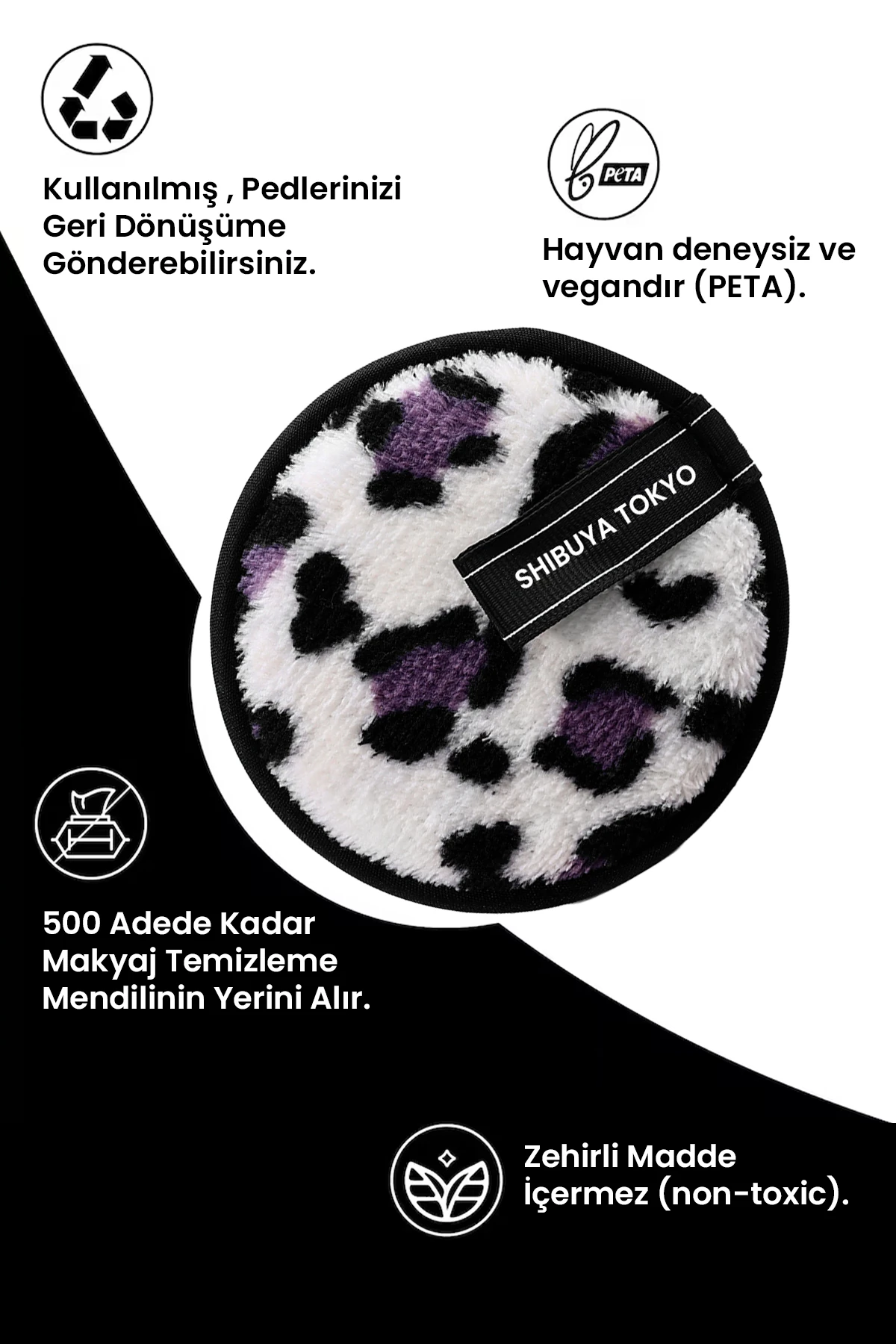 2’li Set Tekrar Kullanılabilir Makyaj Temizleme Pedi – Nazik Temizleme, Yıkanabilir | Mor Desenli