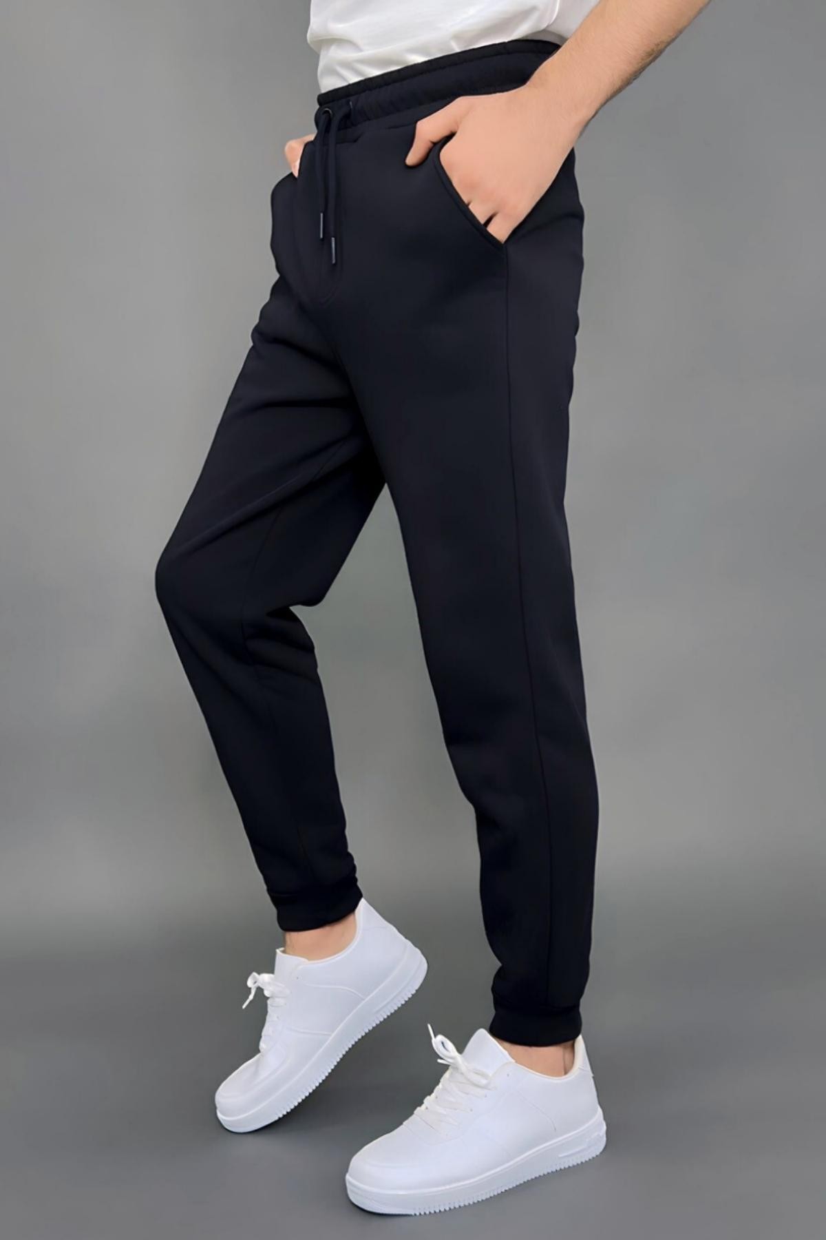 Black Comfortable Molded Basic Men's Tracksuit Bottoms