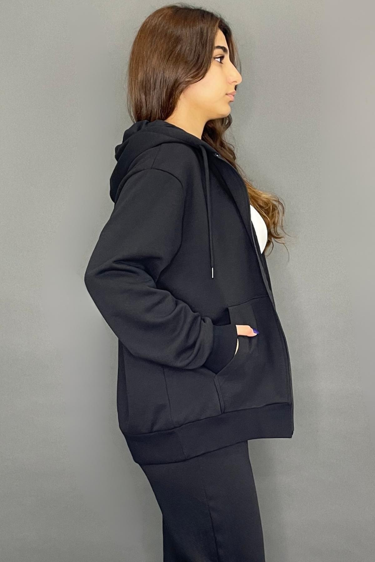 Women's Regular Fit Black Tracksuit