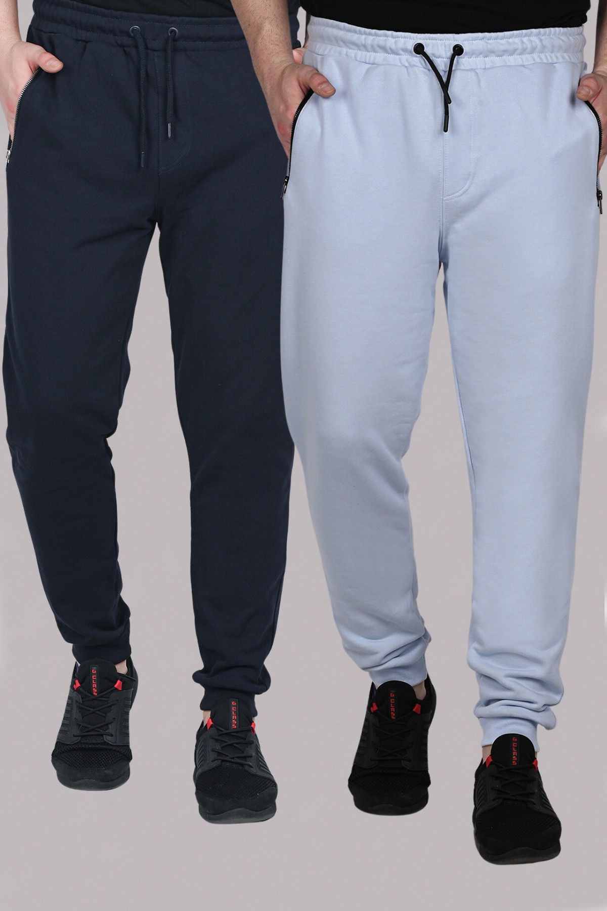 Blue-Navy Blue 2-piece Men's Tracksuit Bottoms With Zipper Pockets