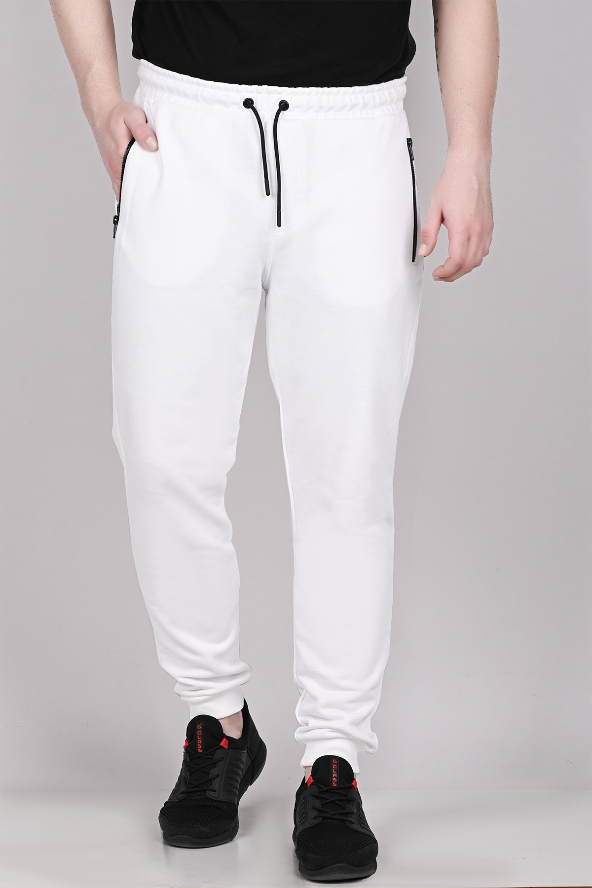 Black and White 2-piece Men's Tracksuit Bottoms with Zipper Pockets